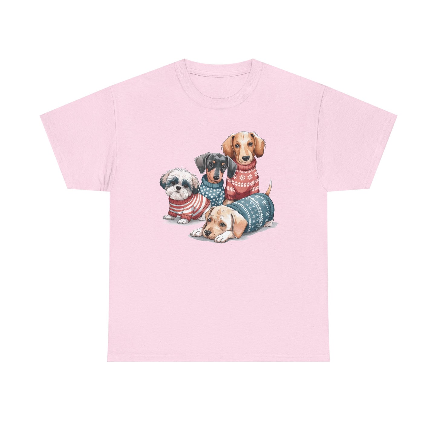 Dog Squad Tee — Cute Puppies in Cozy Sweaters Graphic T-Shirt