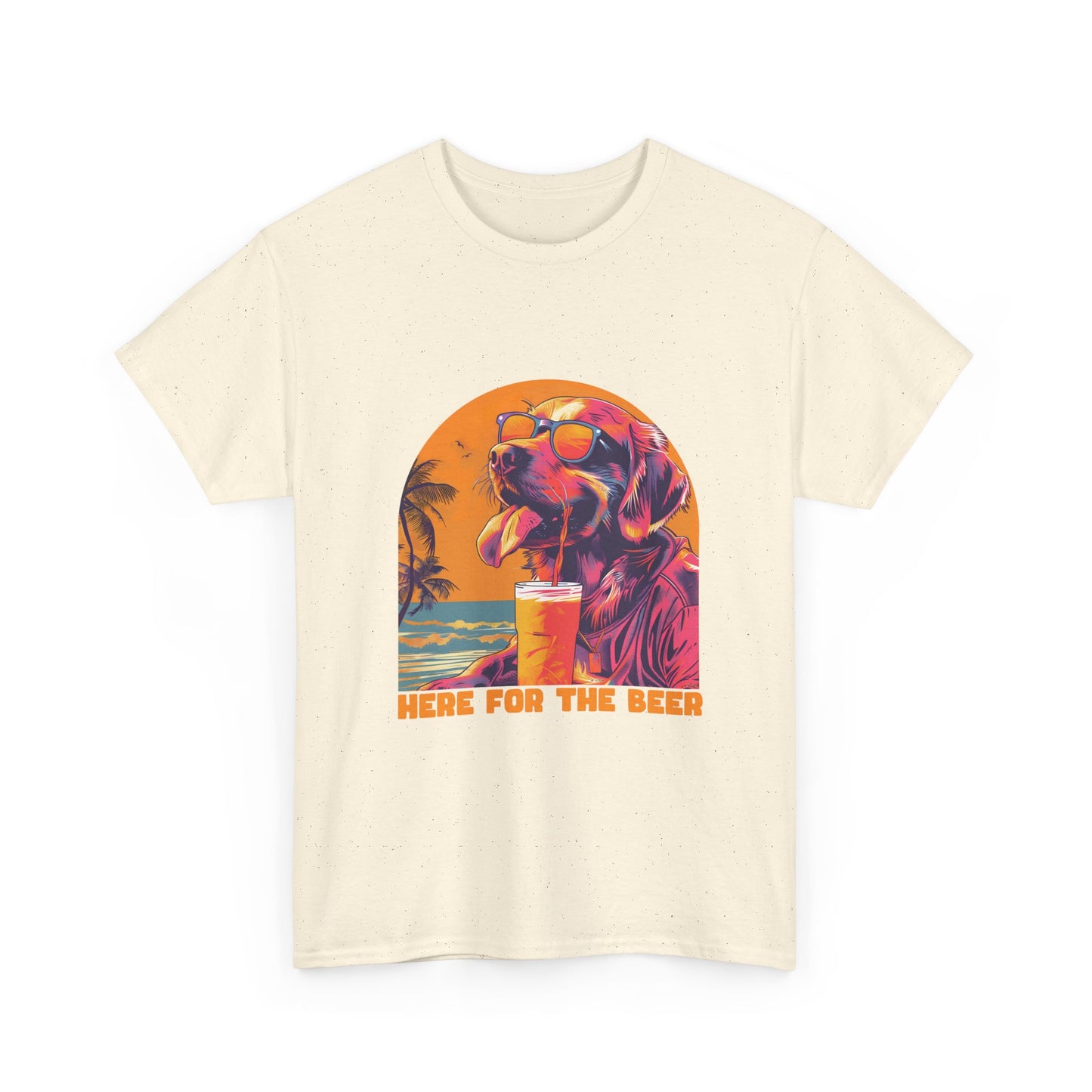 T-Shirt — 'Here For The Beer' Flamingo Beach Graphic Tee