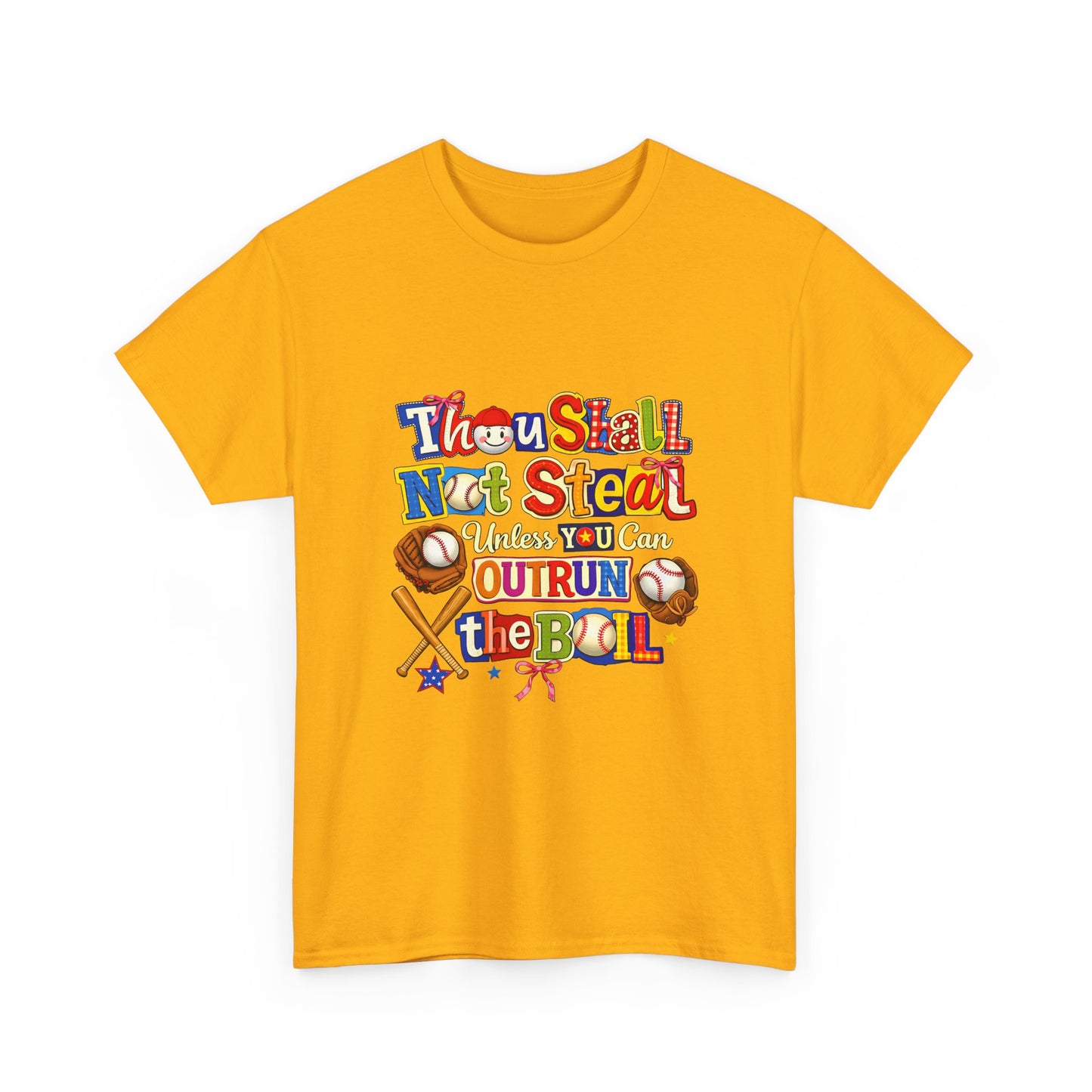 Baseball Mom/Coach T-Shirt – "Thou Shall Not Steal Unless You Can Outrun The Ball" Colorful Sports Tee