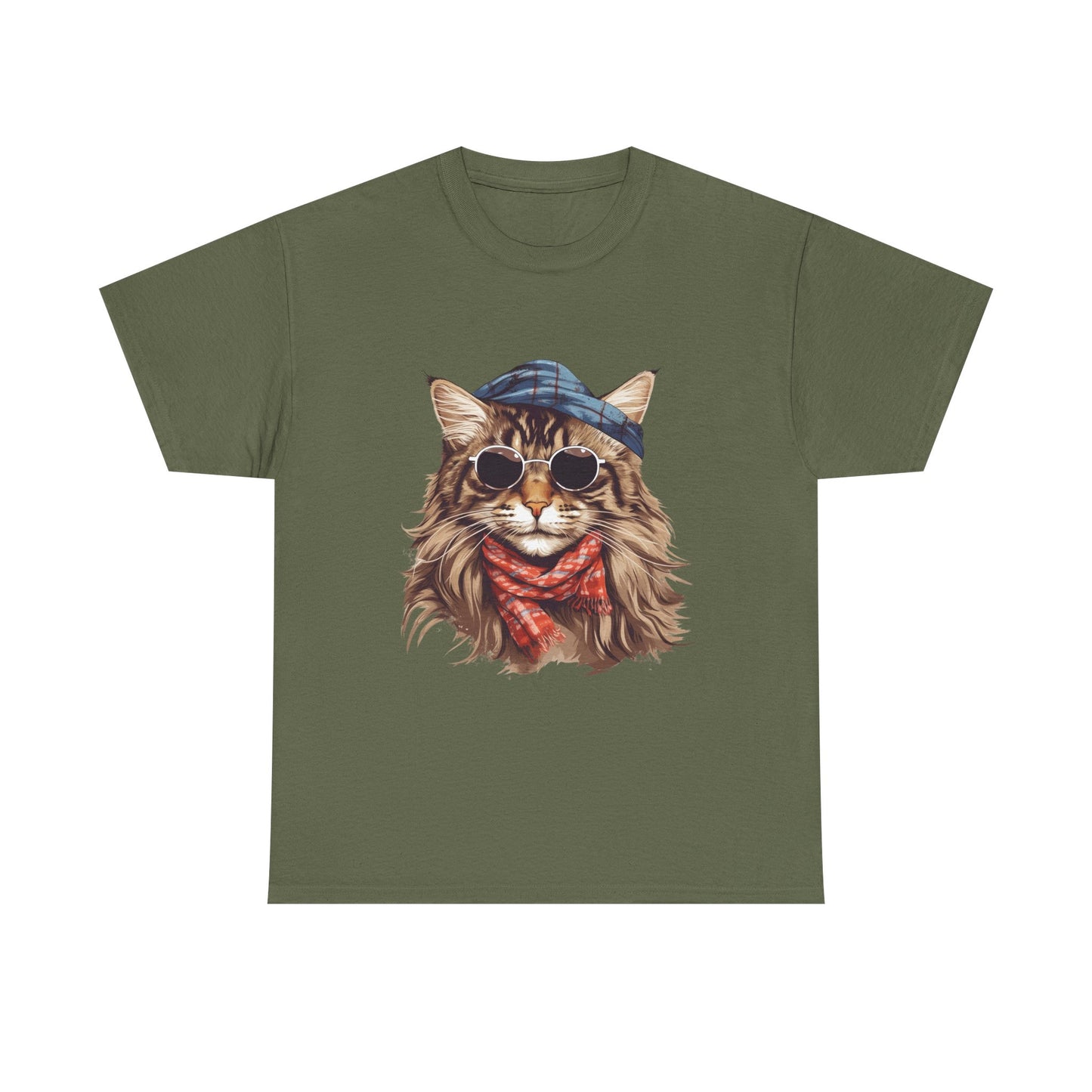 Cat Portrait Tee — Hipster Cat with Sunglasses & Bandana Graphic T-Shirt
