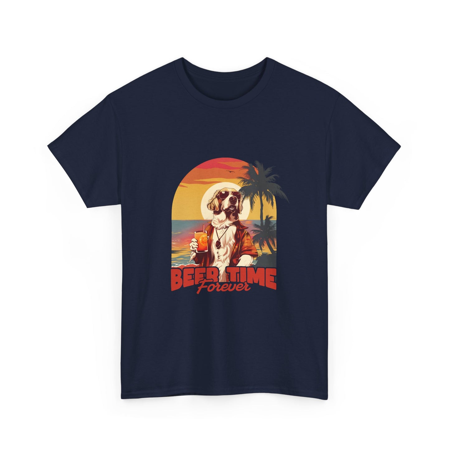 Beer Time Forever T-Shirt — Retro Beach Dog Vacation Tee