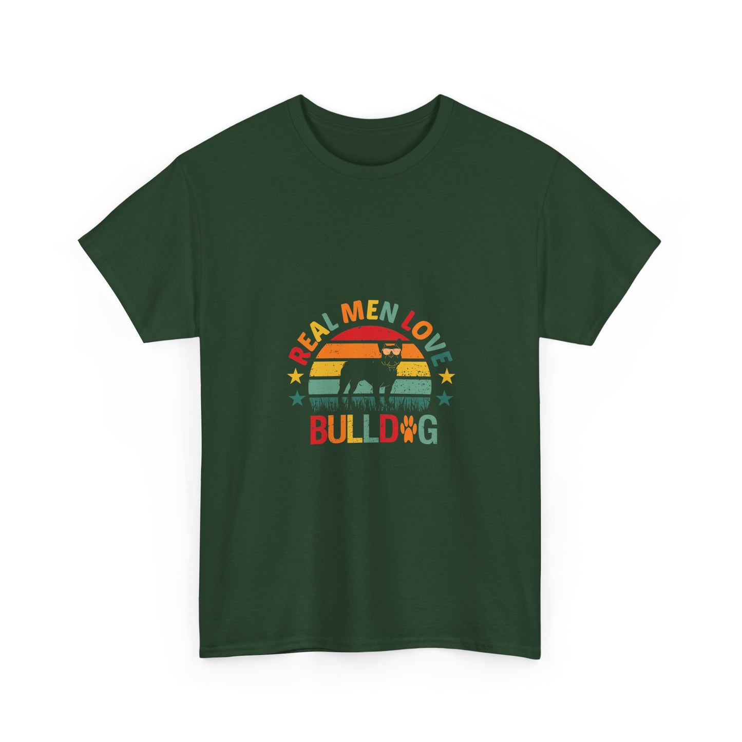 Bulldog T-Shirt — "Real Men Love Bulldog" Retro Rainbow Graphic Tee