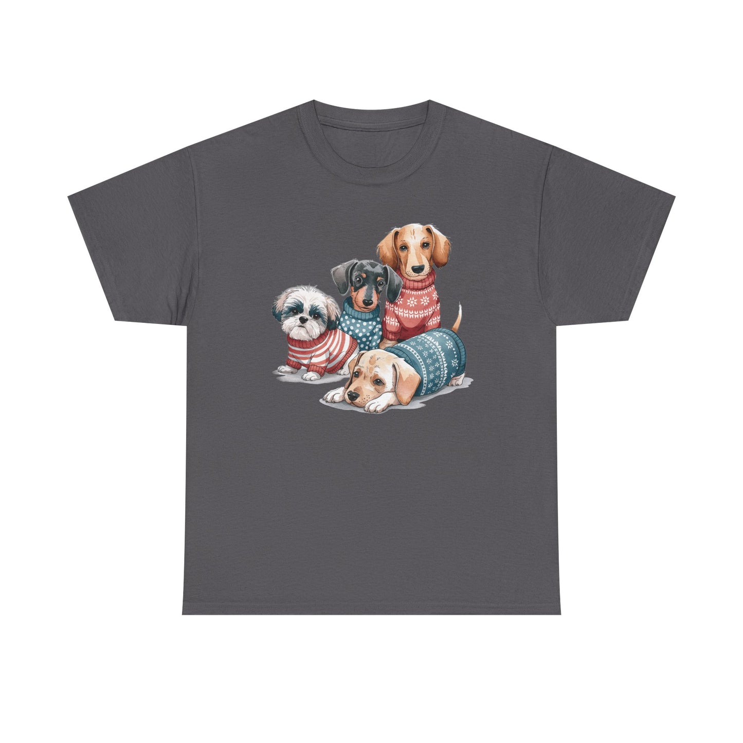 Dog Squad Tee — Cute Puppies in Cozy Sweaters Graphic T-Shirt