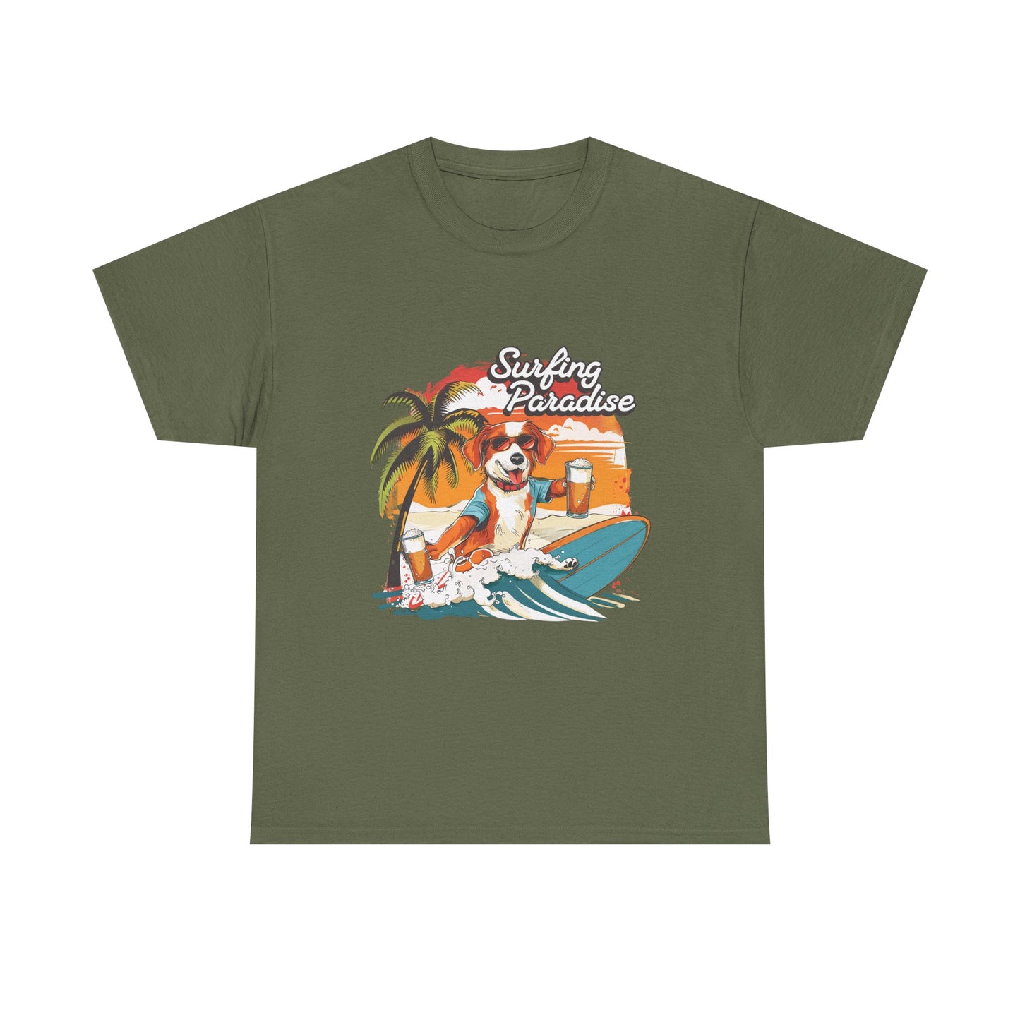 Surfing Paradise Dog T-Shirt – Retro Palm Beach Surf Tee