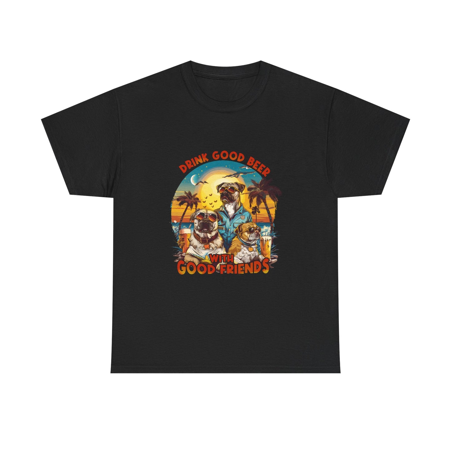 Beer & Pups T-Shirt — "Drink Good Beer with Good Friends" Retro Beach Tee