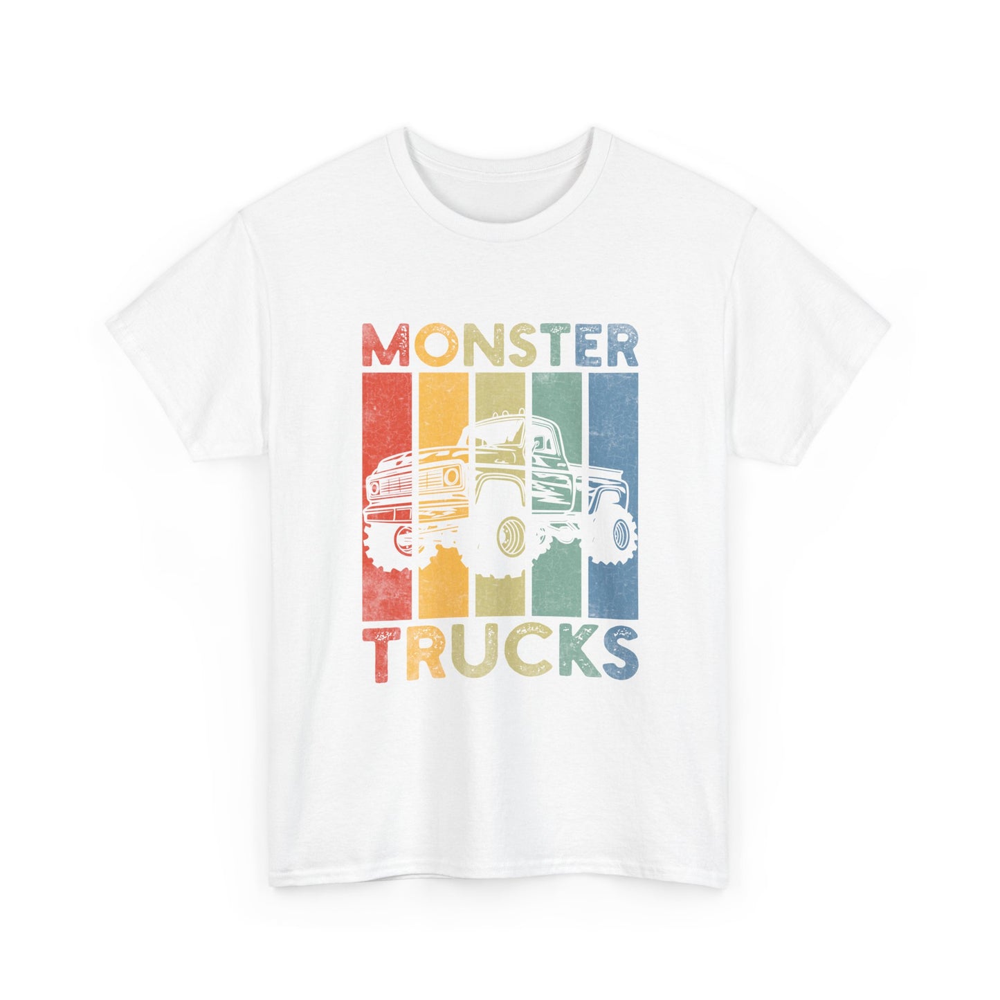Monster Trucks Retro Tee – Vintage Striped Kids & Adult Off-Road Truck Shirt
