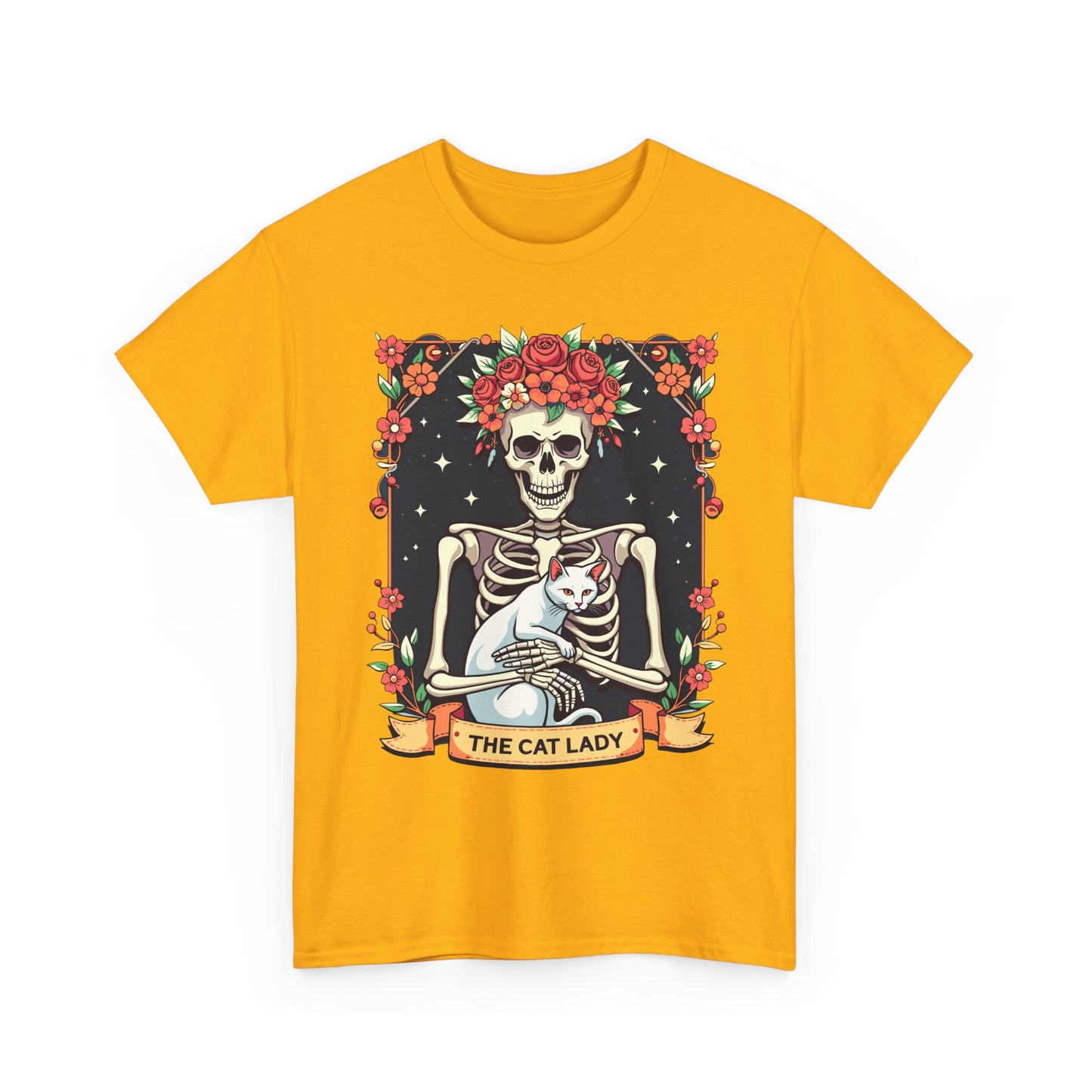 Cat Lady Skeleton T-Shirt — Floral Day of the Dead Cat Tee