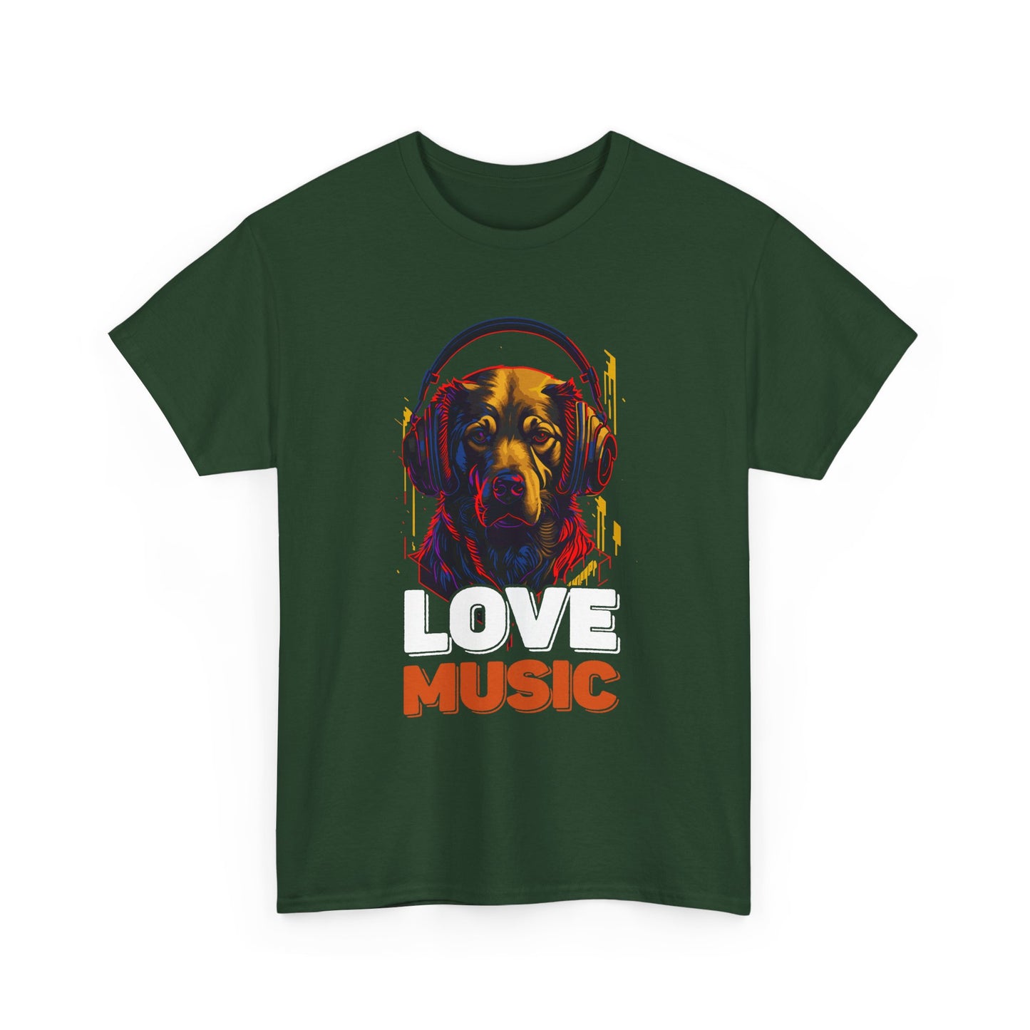 Love Music Dog Tee — Retro Headphones Graphic T-Shirt