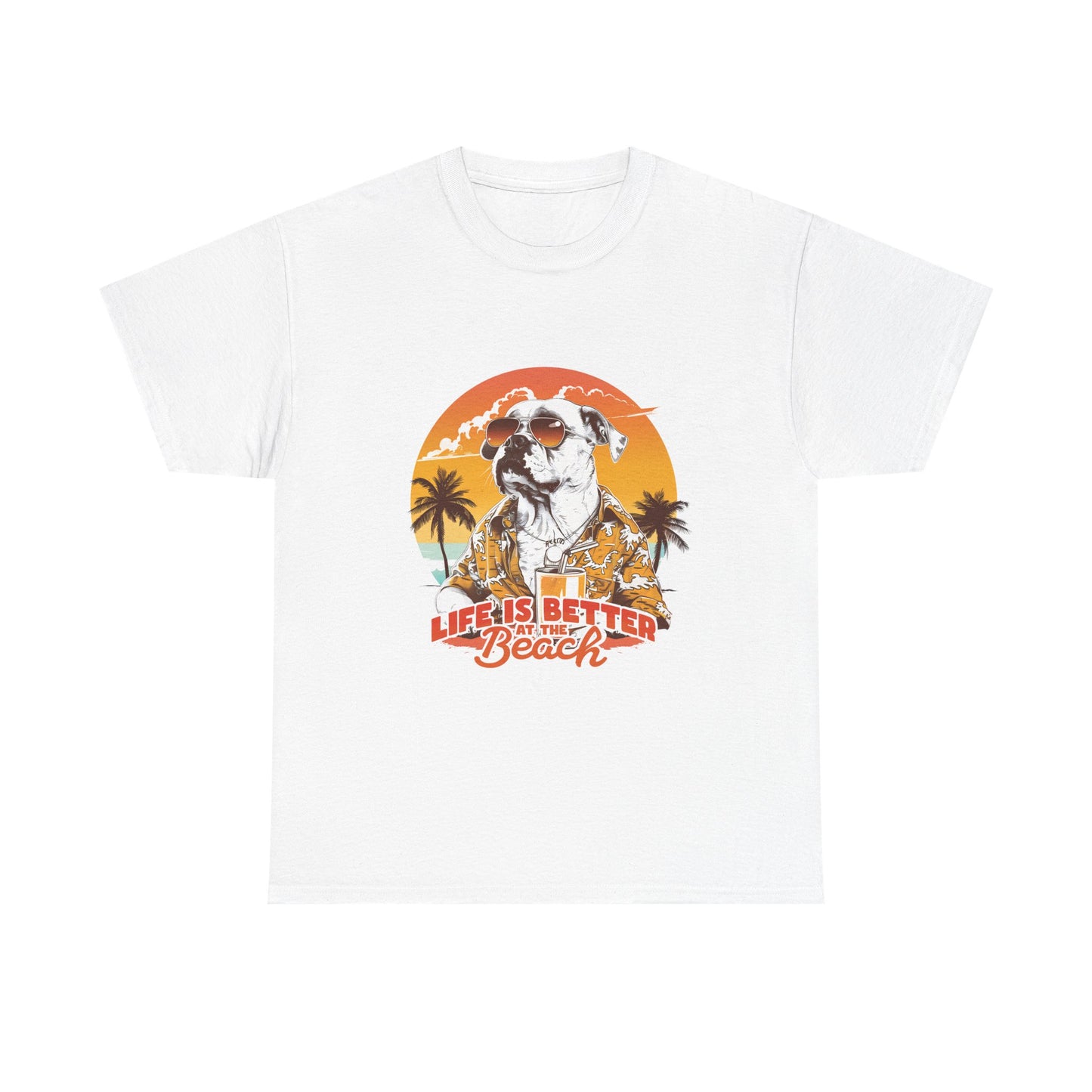 Beach Dog T‑Shirt — "Life Is Better at the Beach" Vintage Sunset Tee