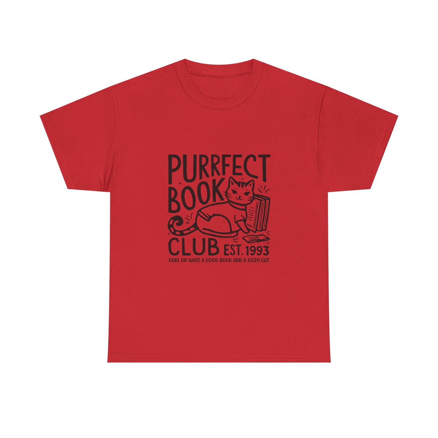 Purrfect Book Club T-Shirt — Cute Cat & Books Graphic Tee for Readers