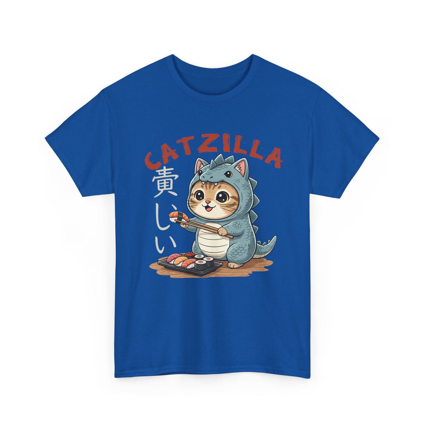Catzilla T-Shirt — Cute Cat Dinosaur Costume Eating Sushi Graphic Tee