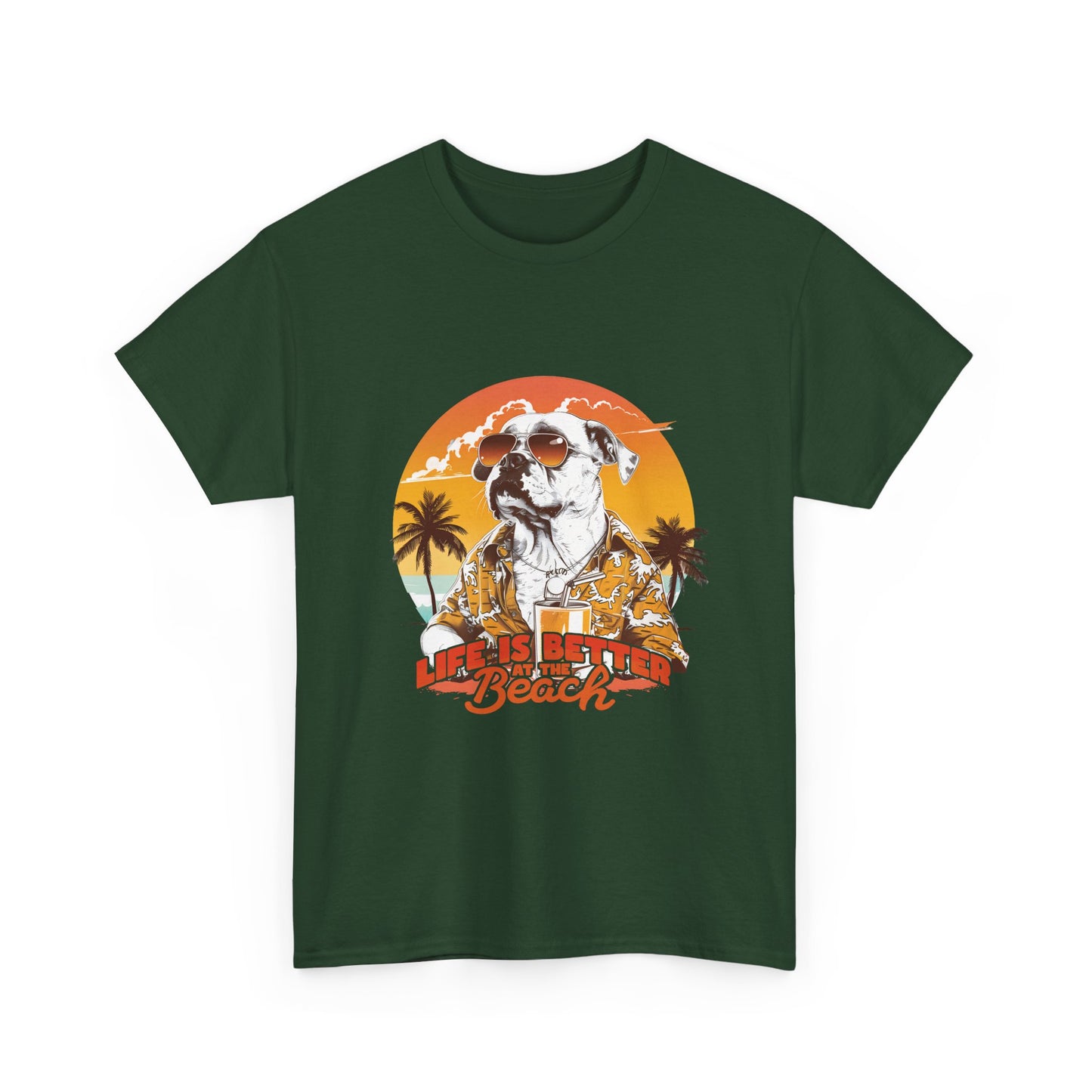 Beach Dog T‑Shirt — "Life Is Better at the Beach" Vintage Sunset Tee
