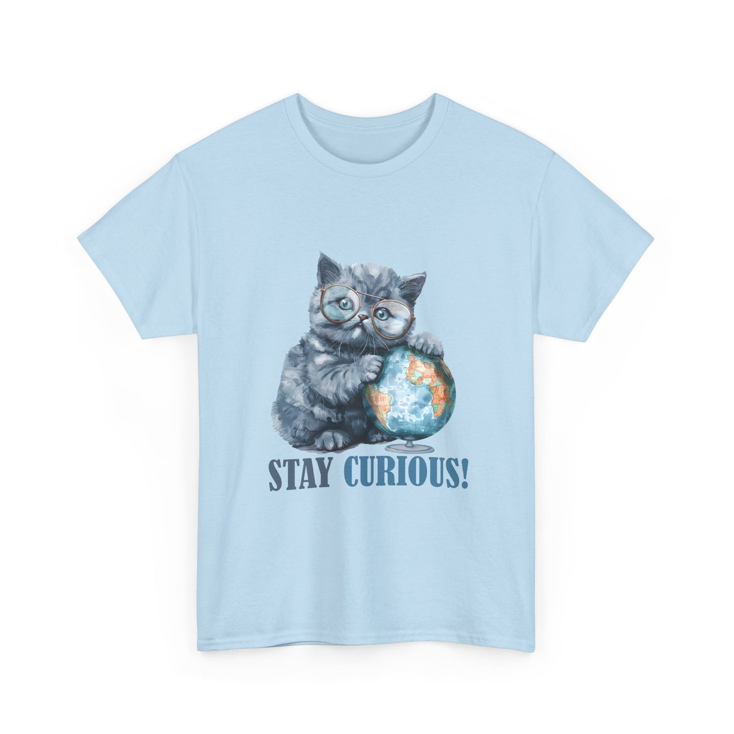 Cat & Globe T-Shirt — "Stay Curious!" Cute Explorer Kitten Tee
