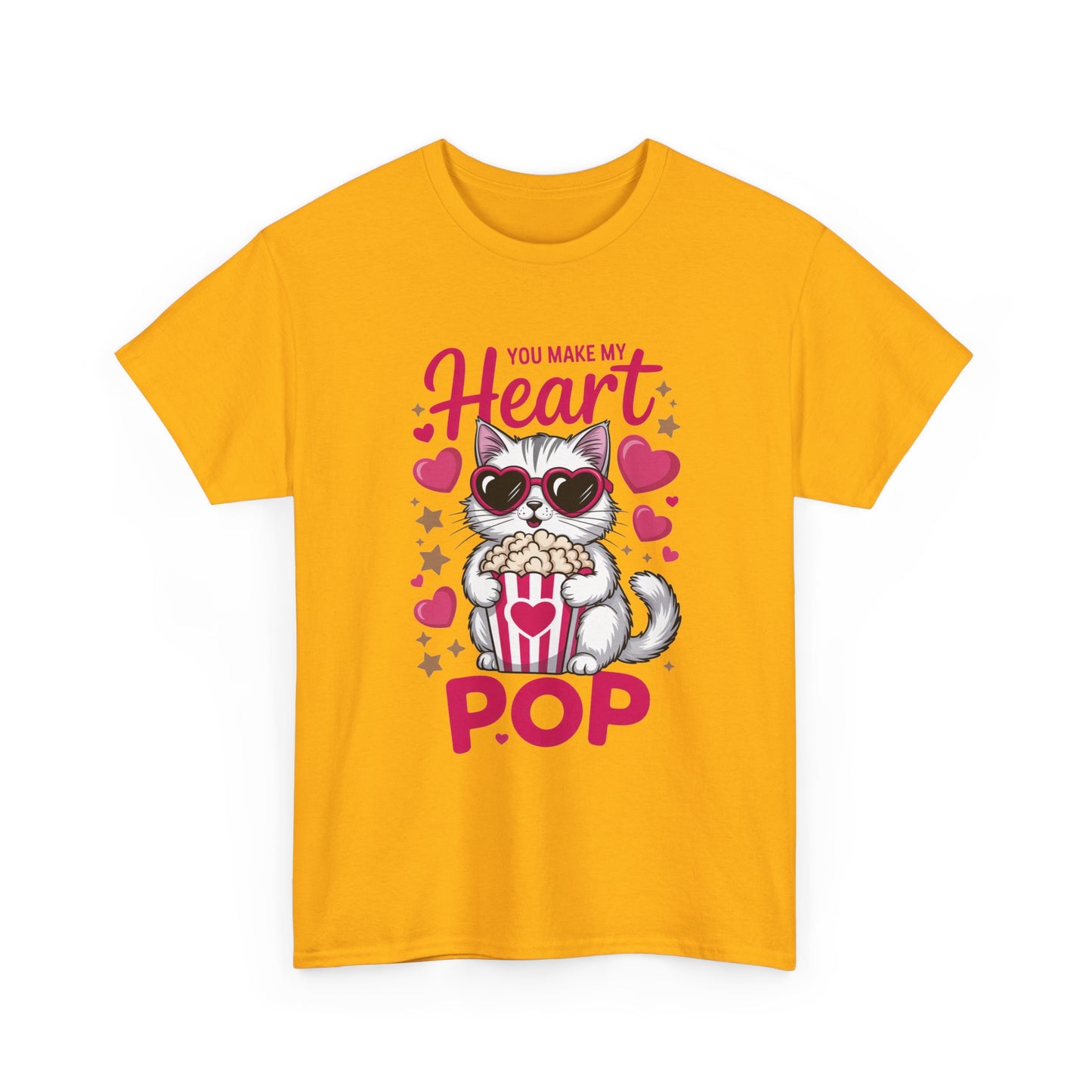 T-Shirt — "You Make My Heart Pop" Cute Cat Popcorn