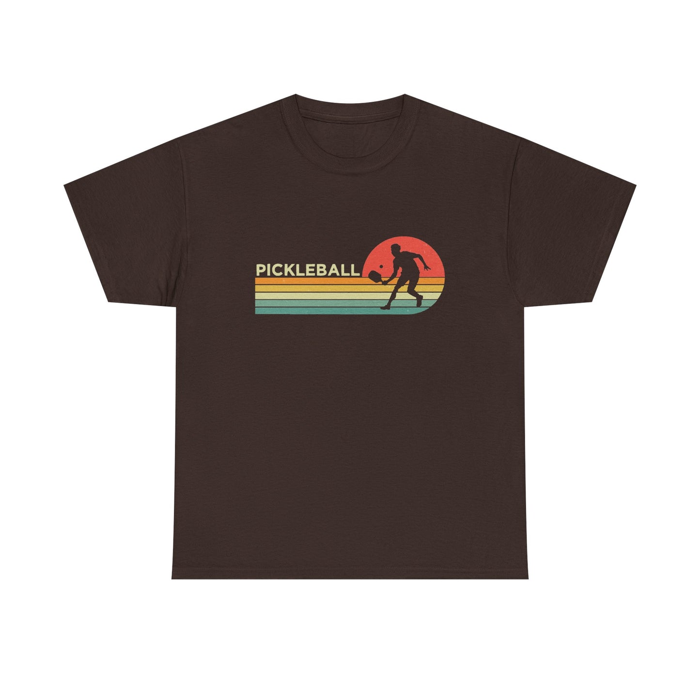 Pickleball Retro Sunset Tee — Vintage Striped Pickleball Player T-Shirt
