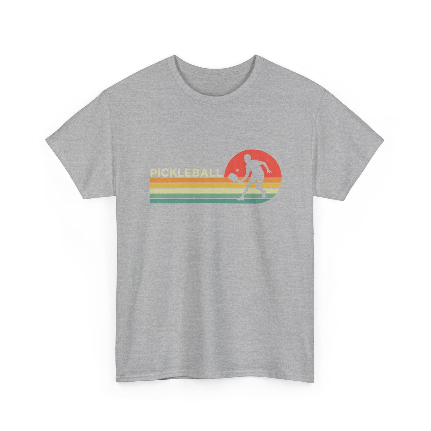 Pickleball Retro Sunset Tee — Vintage Striped Pickleball Player T-Shirt