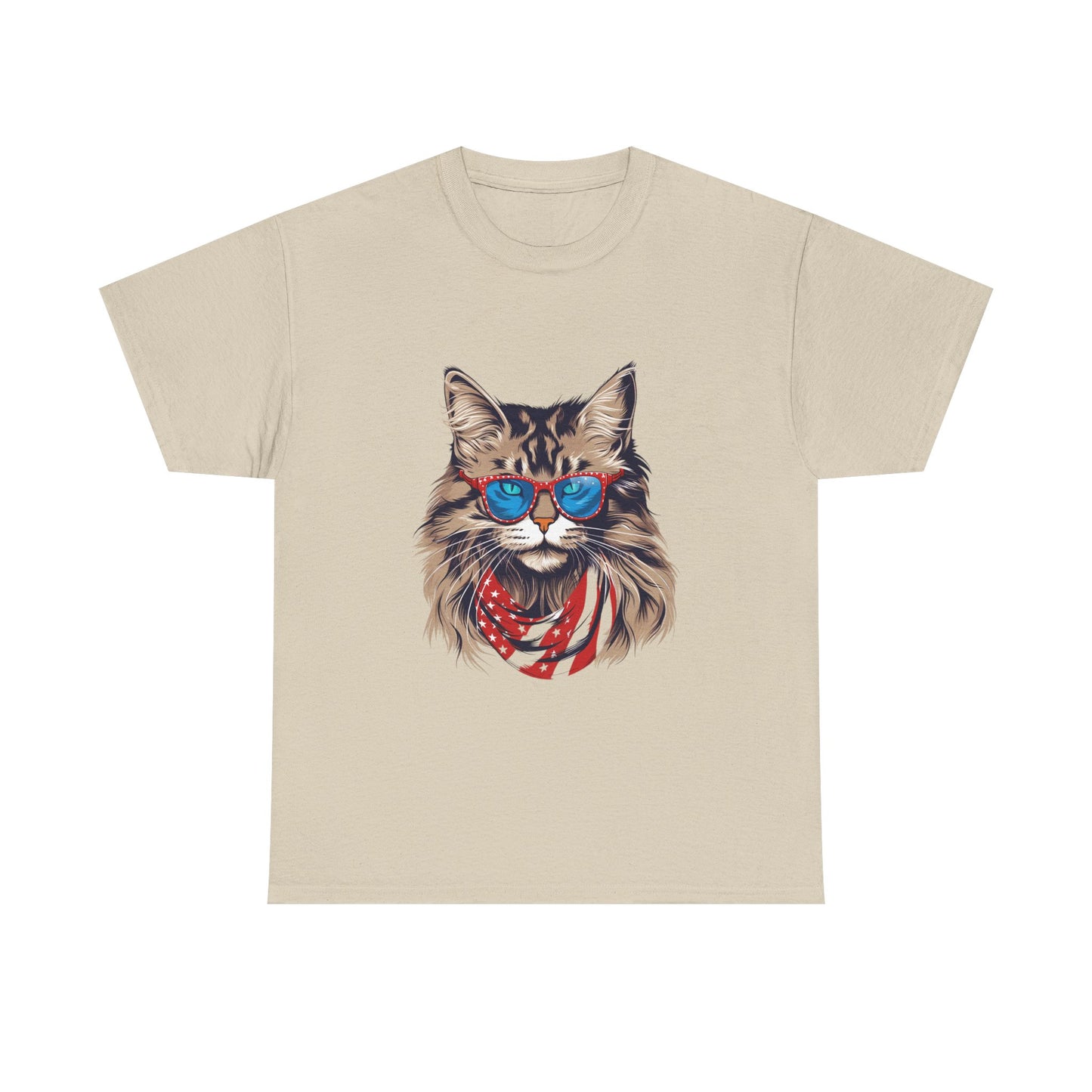 Patriotic Cat Tee — Cat with American Flag Bandana & Sunglasses T-Shirt