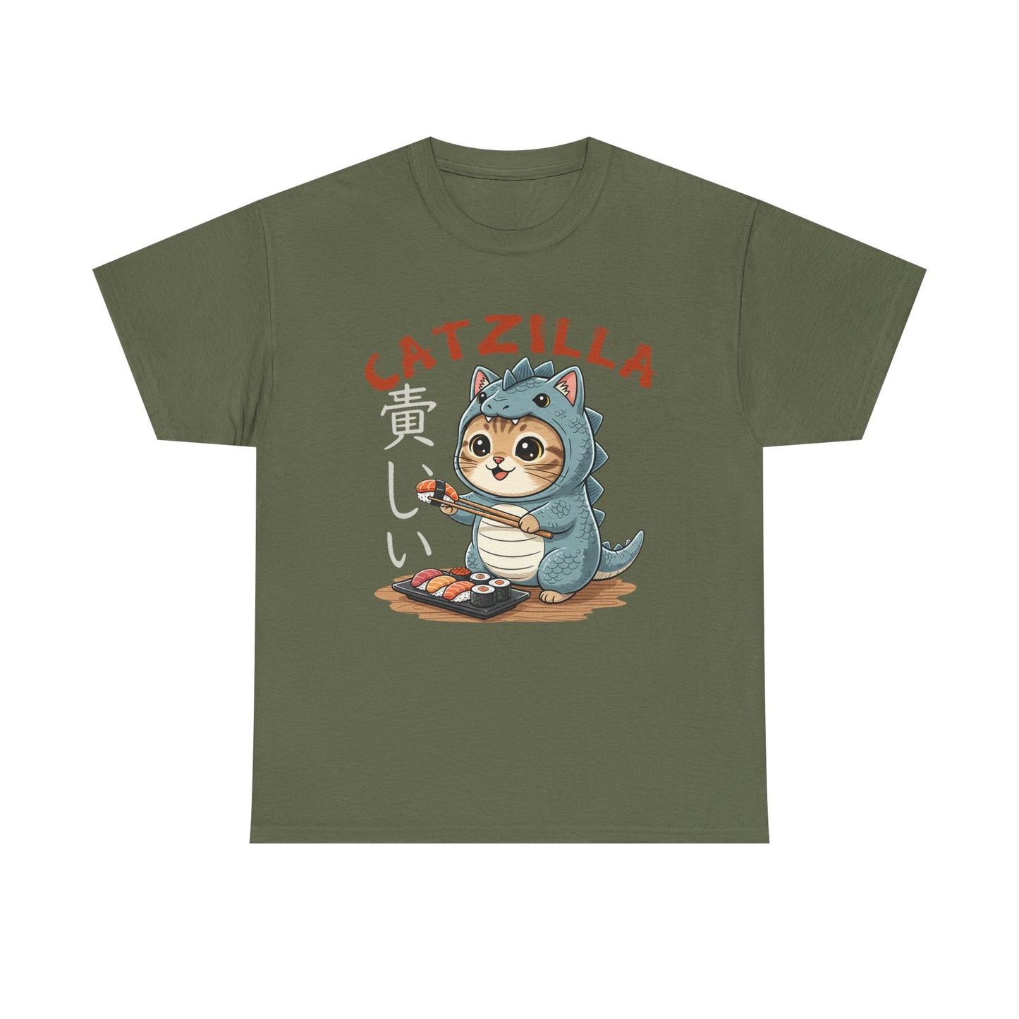 Catzilla T-Shirt — Cute Cat Dinosaur Costume Eating Sushi Graphic Tee