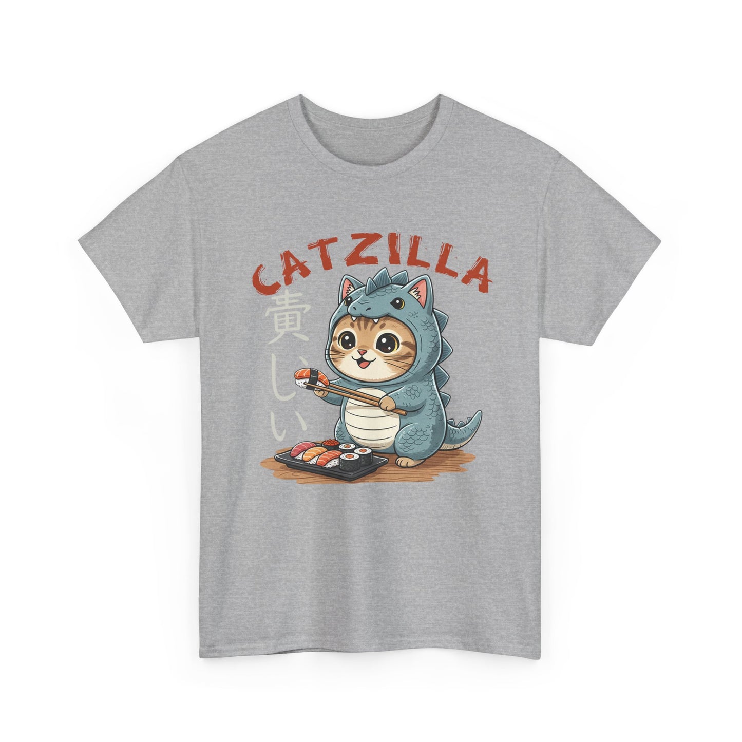 Catzilla T-Shirt — Cute Cat Dinosaur Costume Eating Sushi Graphic Tee