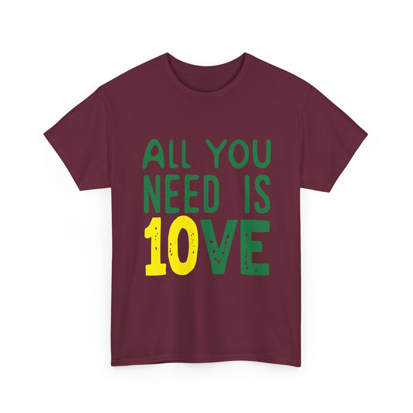 T-Shirt — "All You Need Is 10VE" Retro Green & Yellow Love Tee