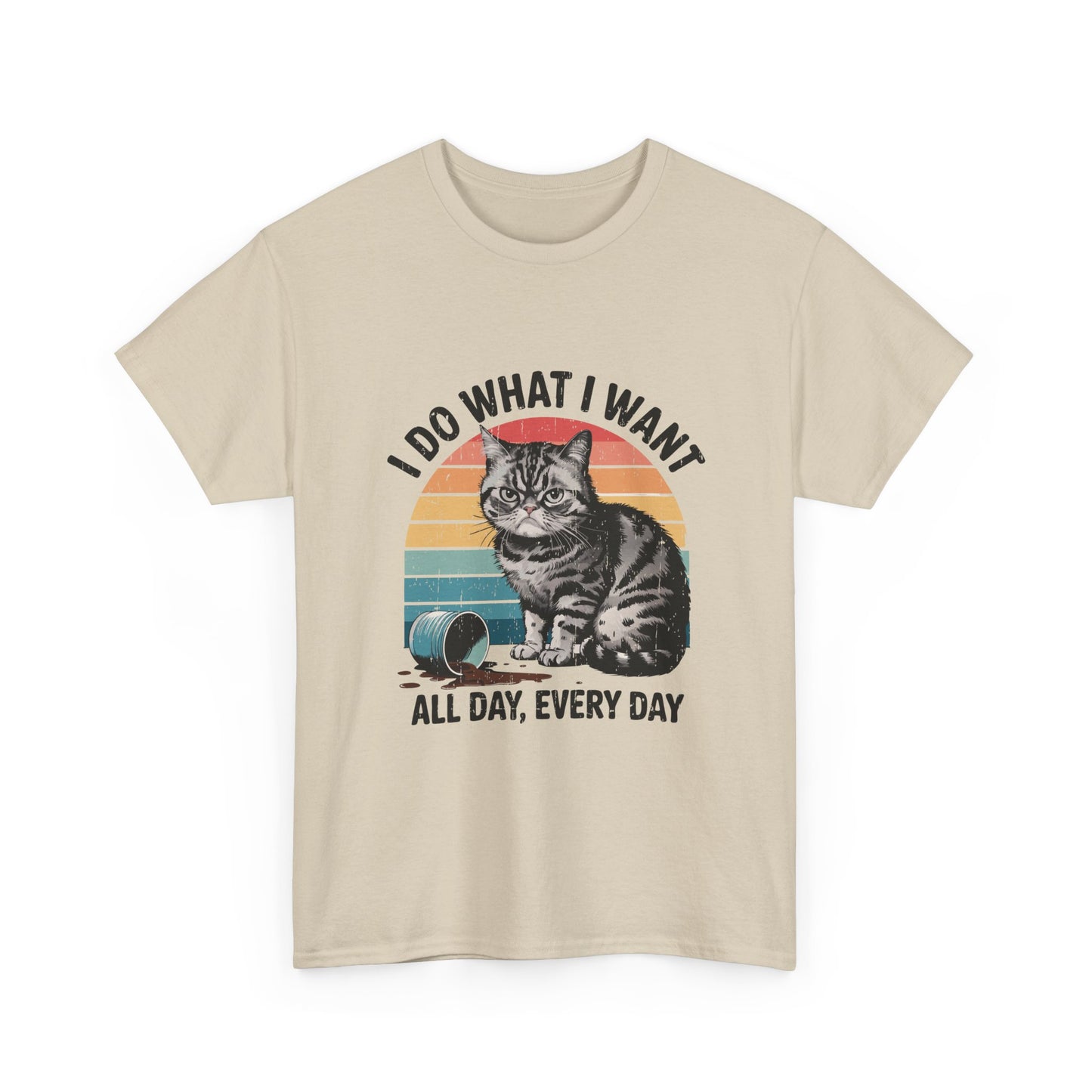 Cat Graphic Tee — "I Do What I Want All Day, Every Day" Vintage Sunset T-Shirt