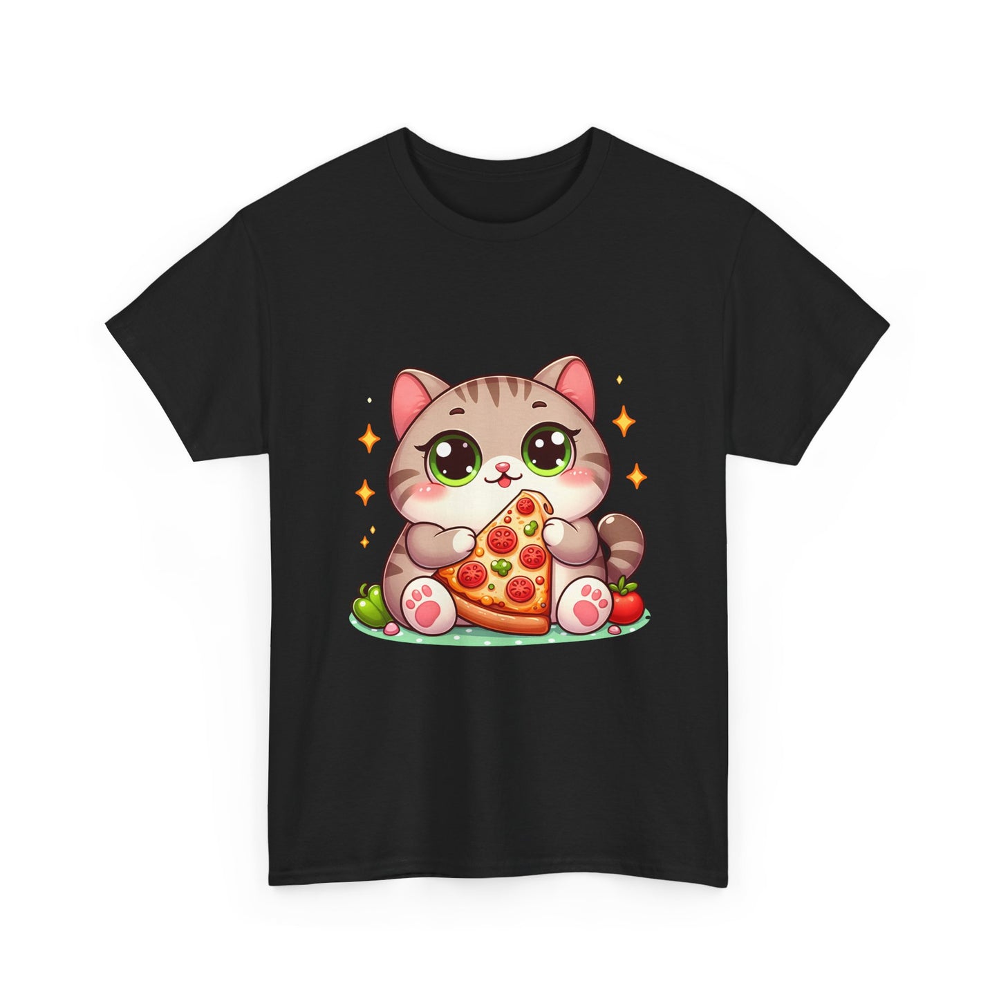 Cute Cat Eating Pizza T-Shirt — Kawaii Cat Pizza Tee