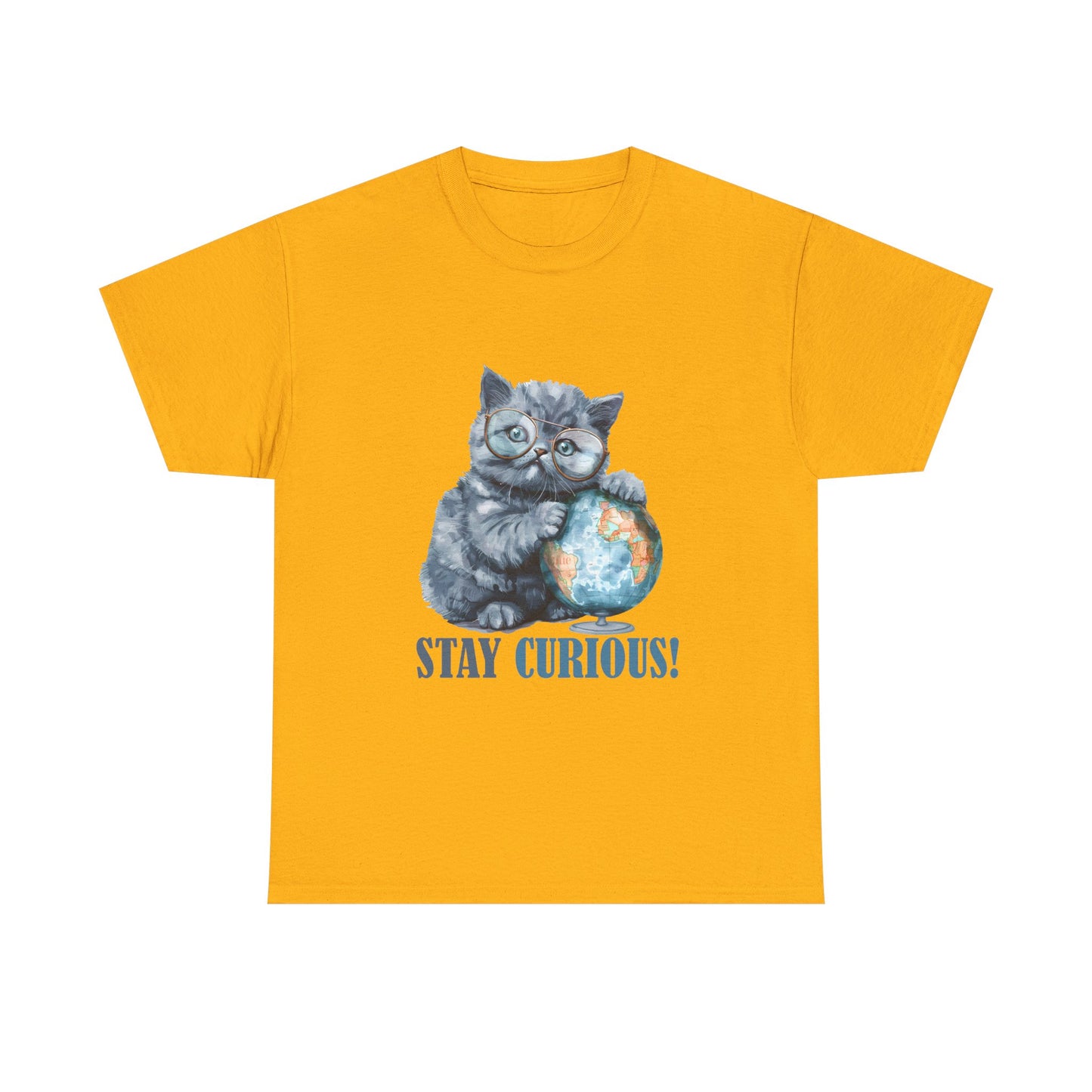 Cat & Globe T-Shirt — "Stay Curious!" Cute Explorer Kitten Tee