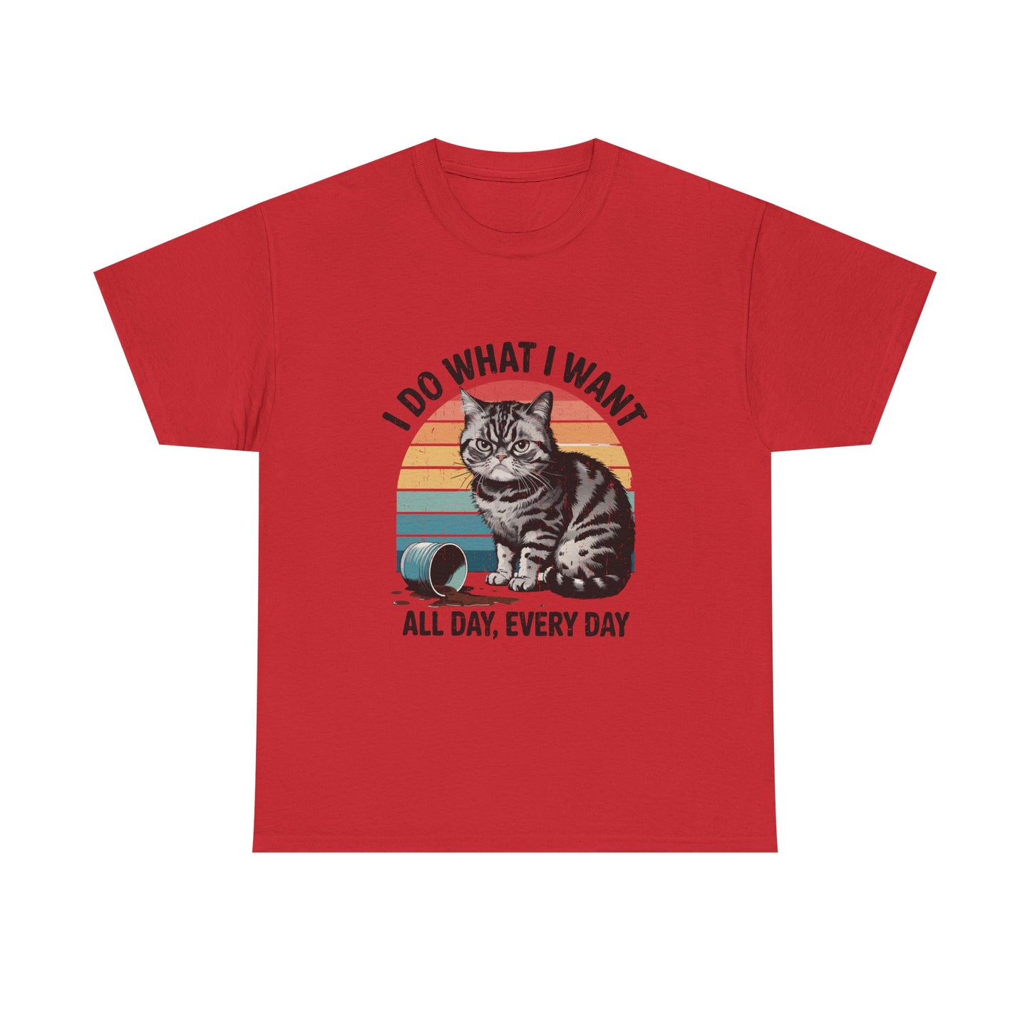 Cat Graphic Tee — "I Do What I Want All Day, Every Day" Vintage Sunset T-Shirt