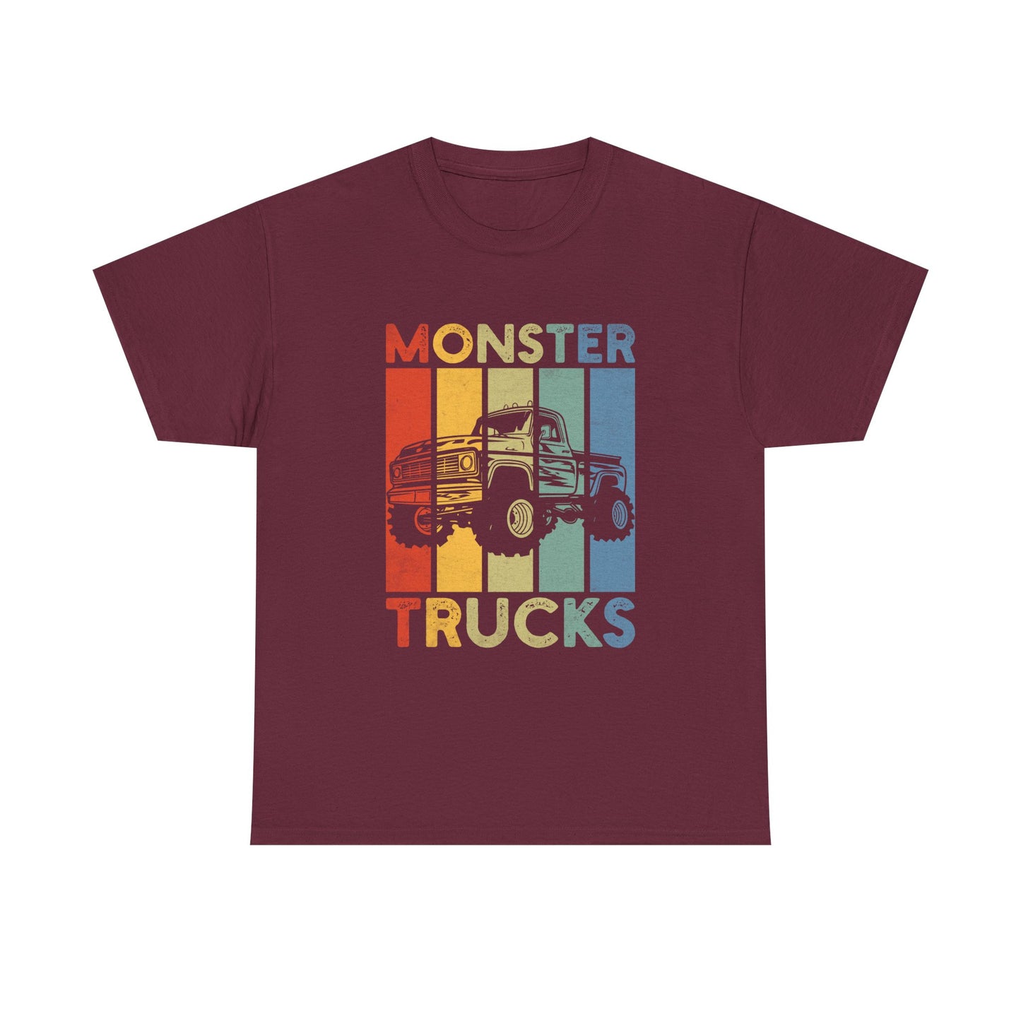 Monster Trucks Retro Tee – Vintage Striped Kids & Adult Off-Road Truck Shirt