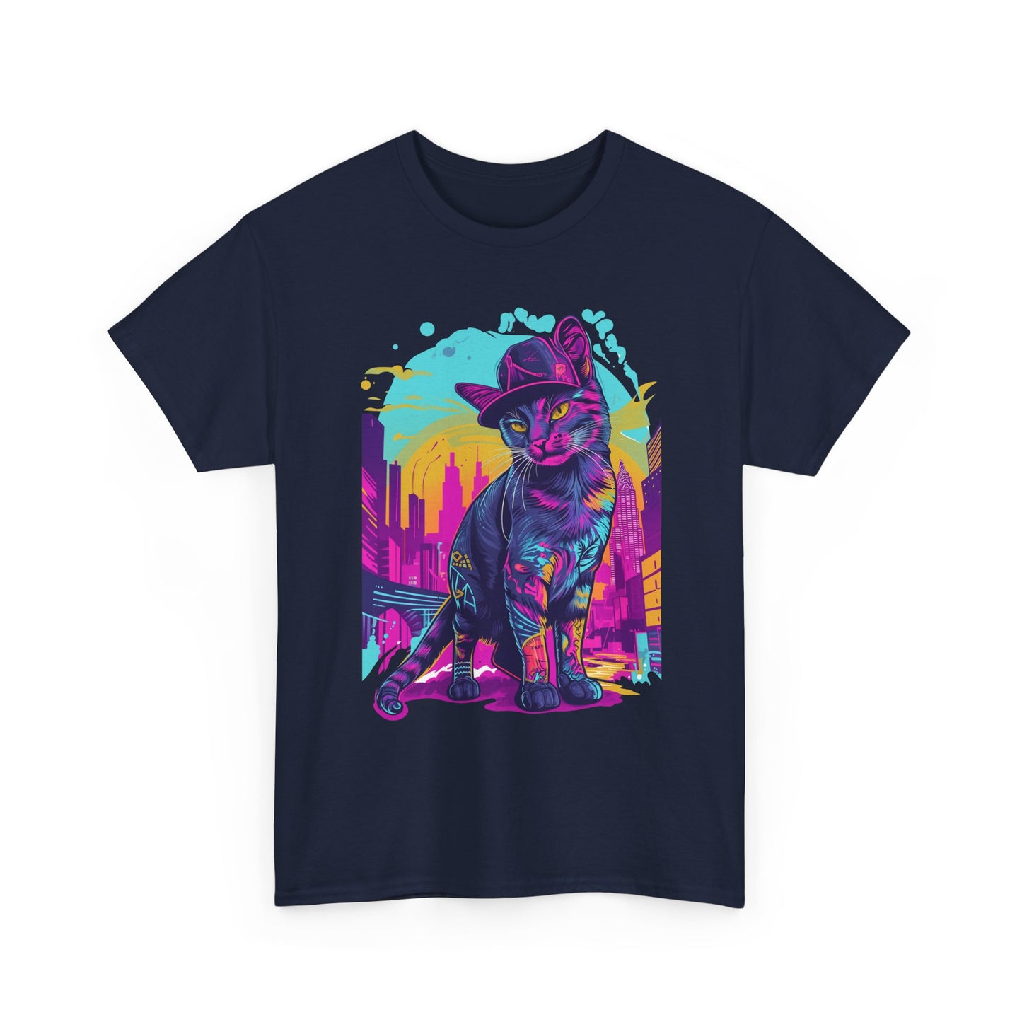 Neon City Cat Tee — Retro Vaporwave Cat T-Shirt