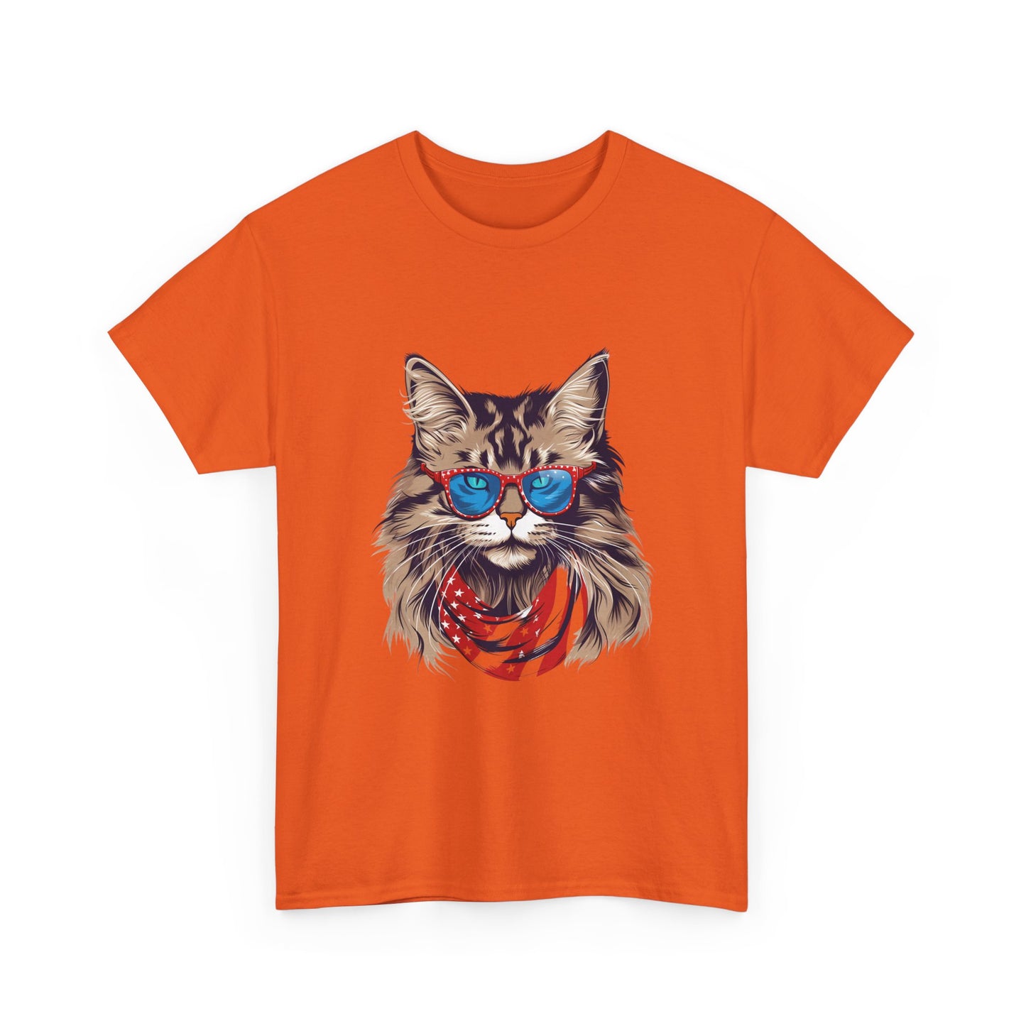Patriotic Cat Tee — Cat with American Flag Bandana & Sunglasses T-Shirt