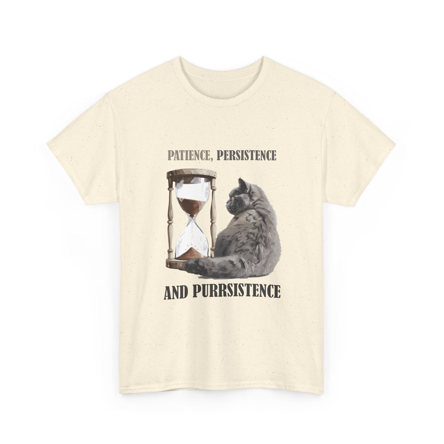 Cat Hourglass T‑Shirt — "Patience, Persistence and Purrsistence" Funny Cat Tee