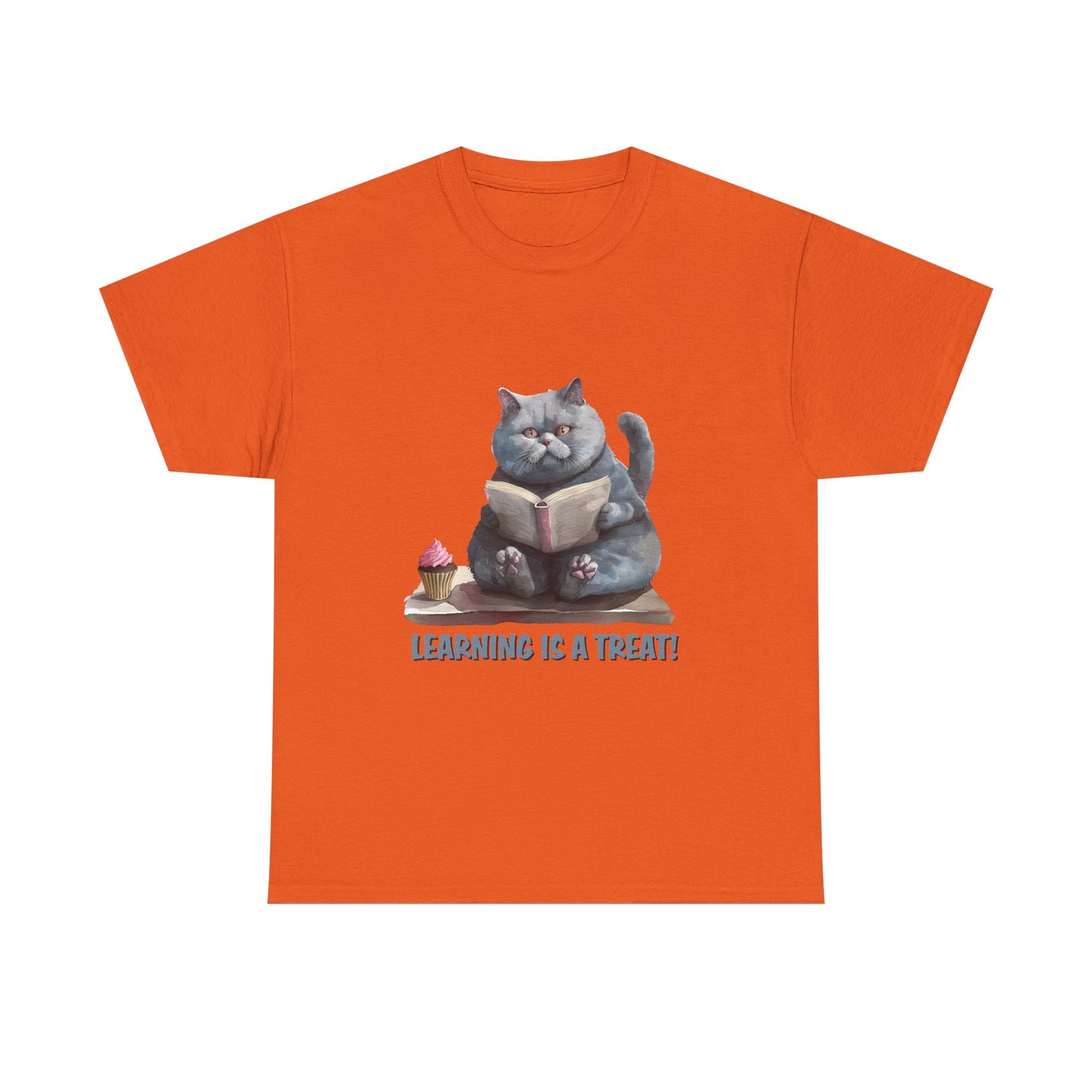 Cat Reading T-Shirt — "Learning Is a Treat" Cute Book Lover Tee