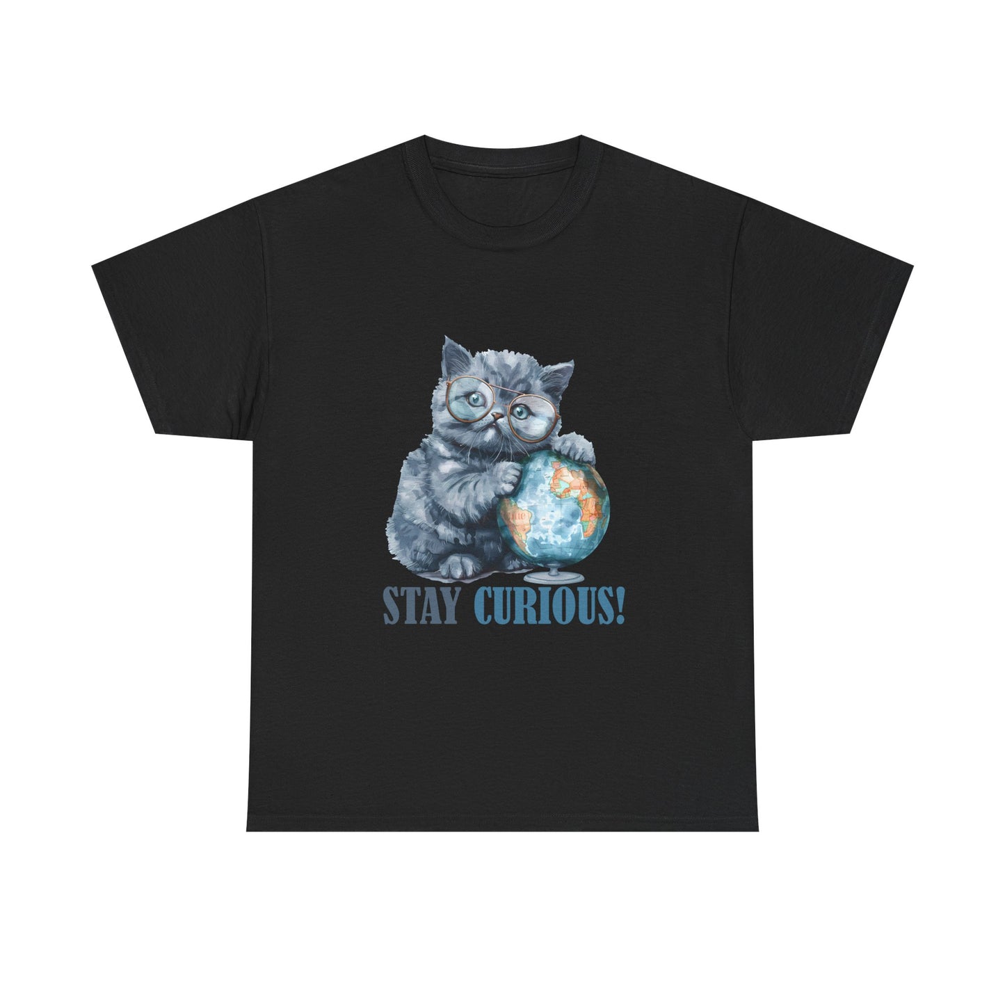 Cat & Globe T-Shirt — "Stay Curious!" Cute Explorer Kitten Tee