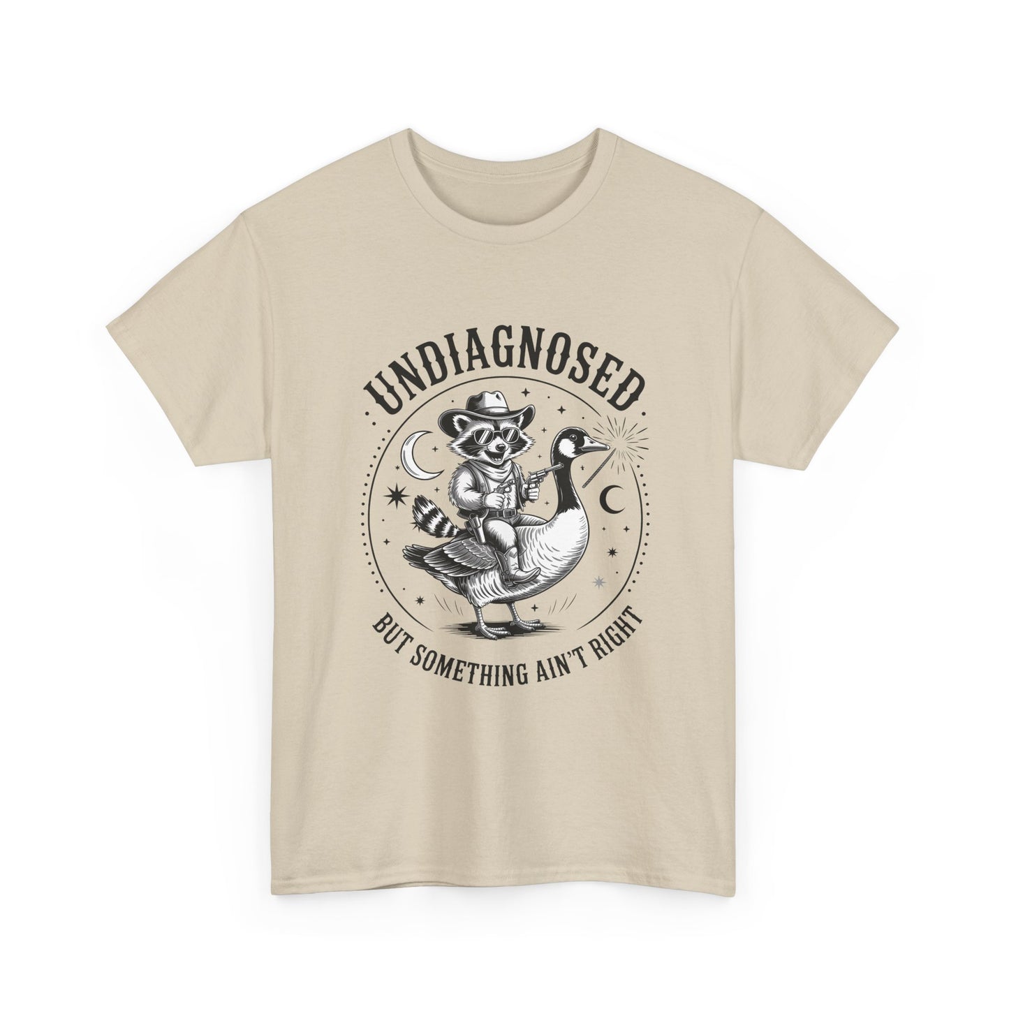 Undiagnosed But Something Ain't Right T-Shirt — Funny Retro Raccoon Riding Goose Tee