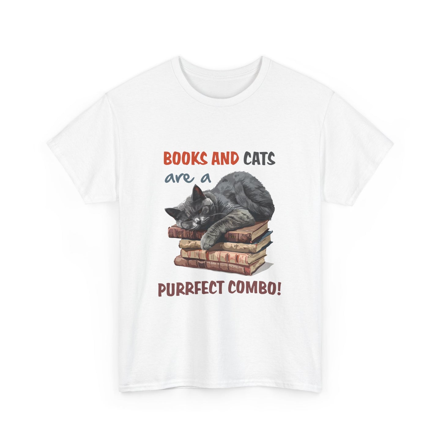 Cat & Books T-Shirt — "Books and Cats are a Purrfect Combo" Cozy Reader Tee