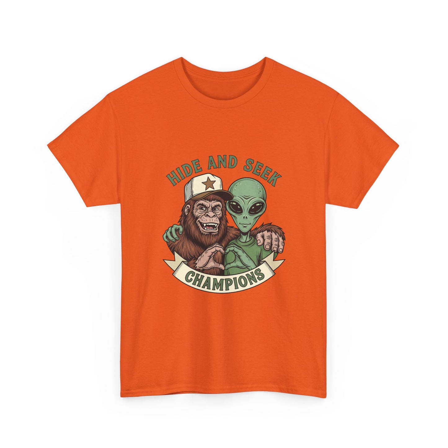 Hide and Seek Champions T-Shirt — Bigfoot & Alien Graphic Tee