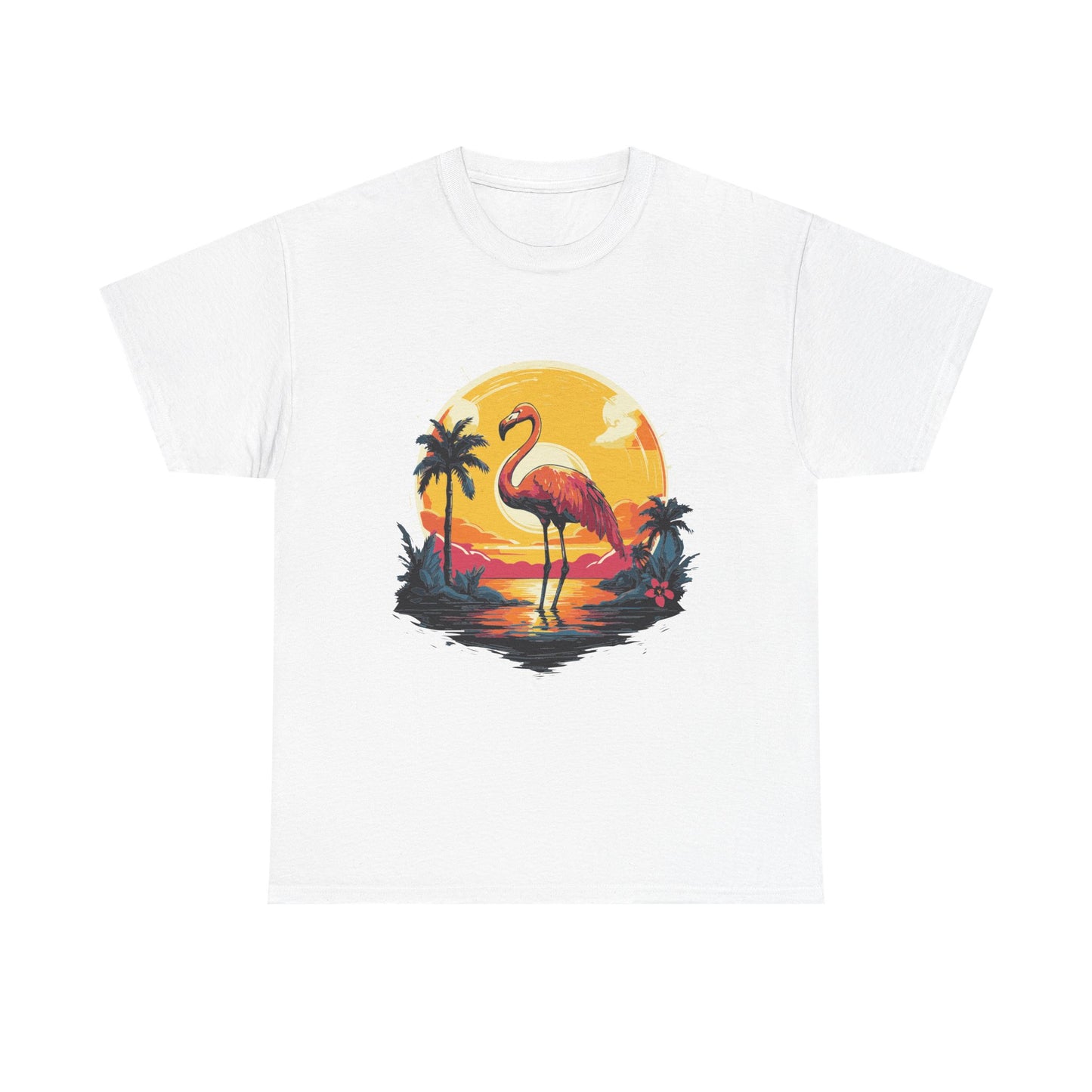 Flamingo Sunset Tee — Tropical Beach Vintage Graphic T-Shirt