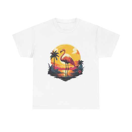 Flamingo Sunset Tee — Tropical Beach Vintage Graphic T-Shirt