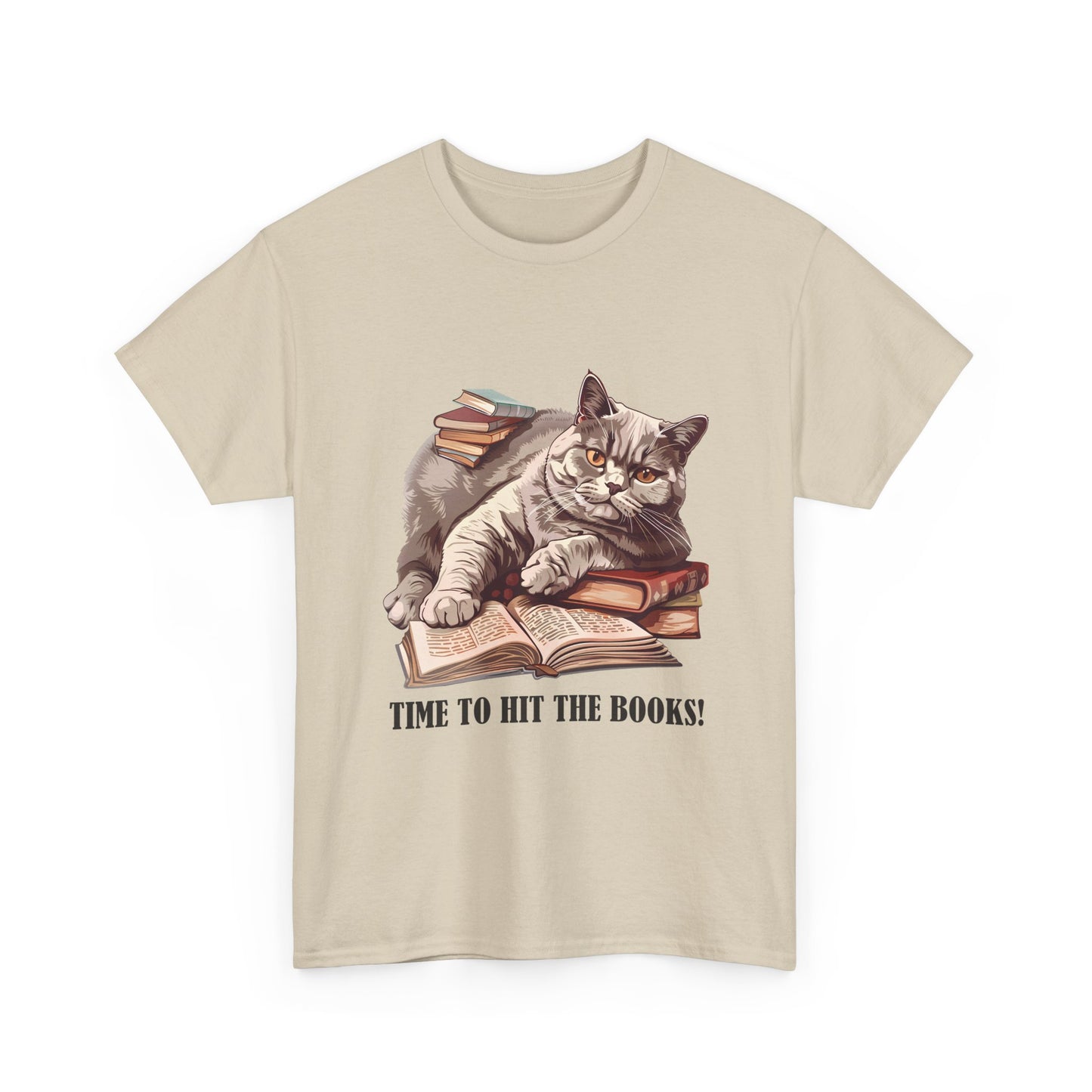 Cat & Books T-Shirt — "Time to Hit the Books" Cute Study Cat Tee