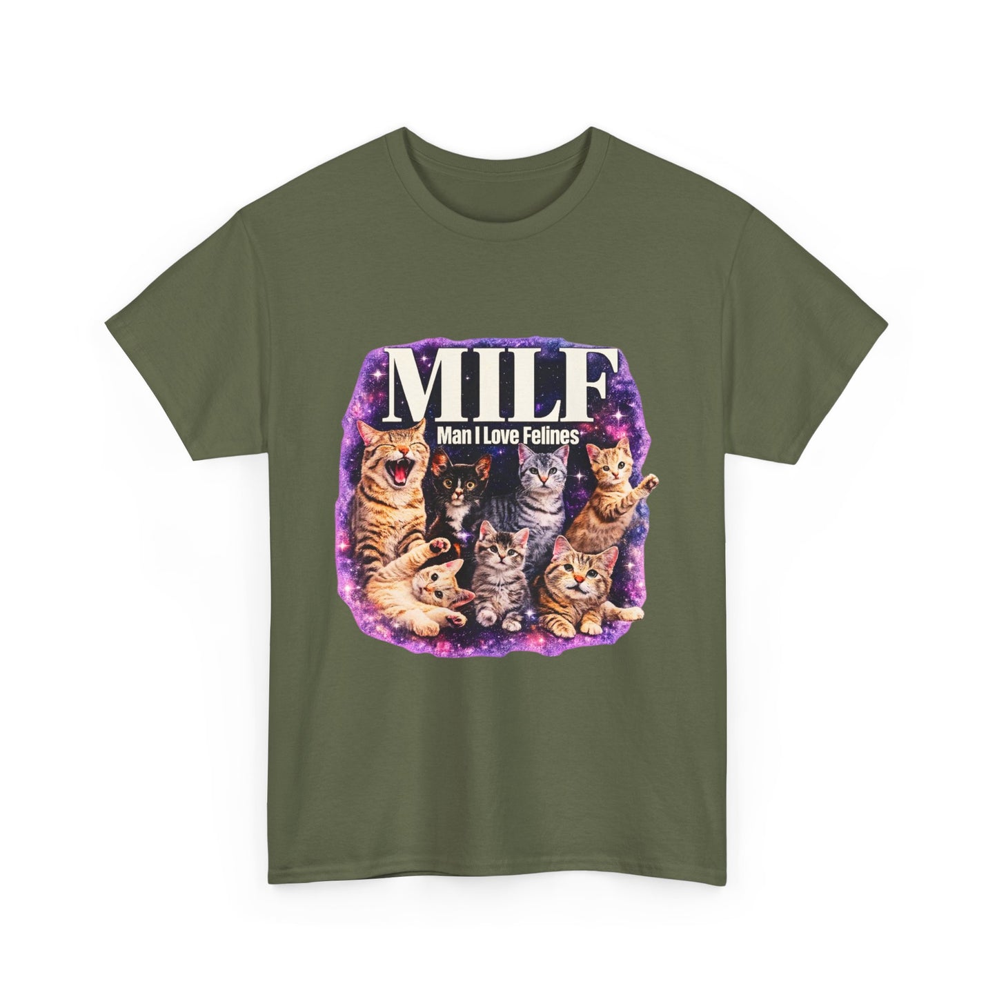 Cat Lover Tee — "MILE: Man I Love Felines" Graphic T-Shirt