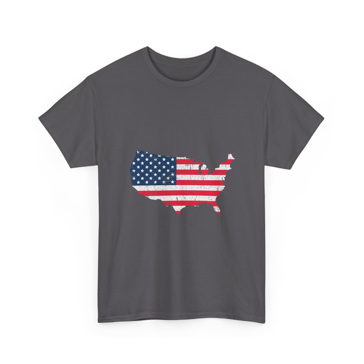 USA Flag Map T-Shirt — Distressed American Flag Outline Tee