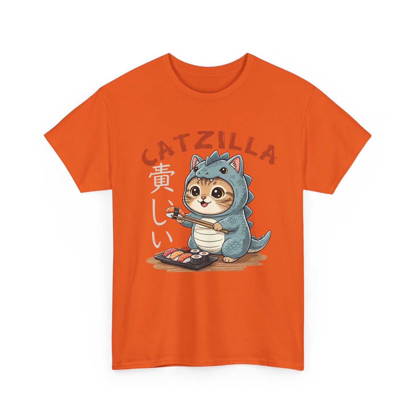 Catzilla T-Shirt — Cute Cat Dinosaur Costume Eating Sushi Graphic Tee