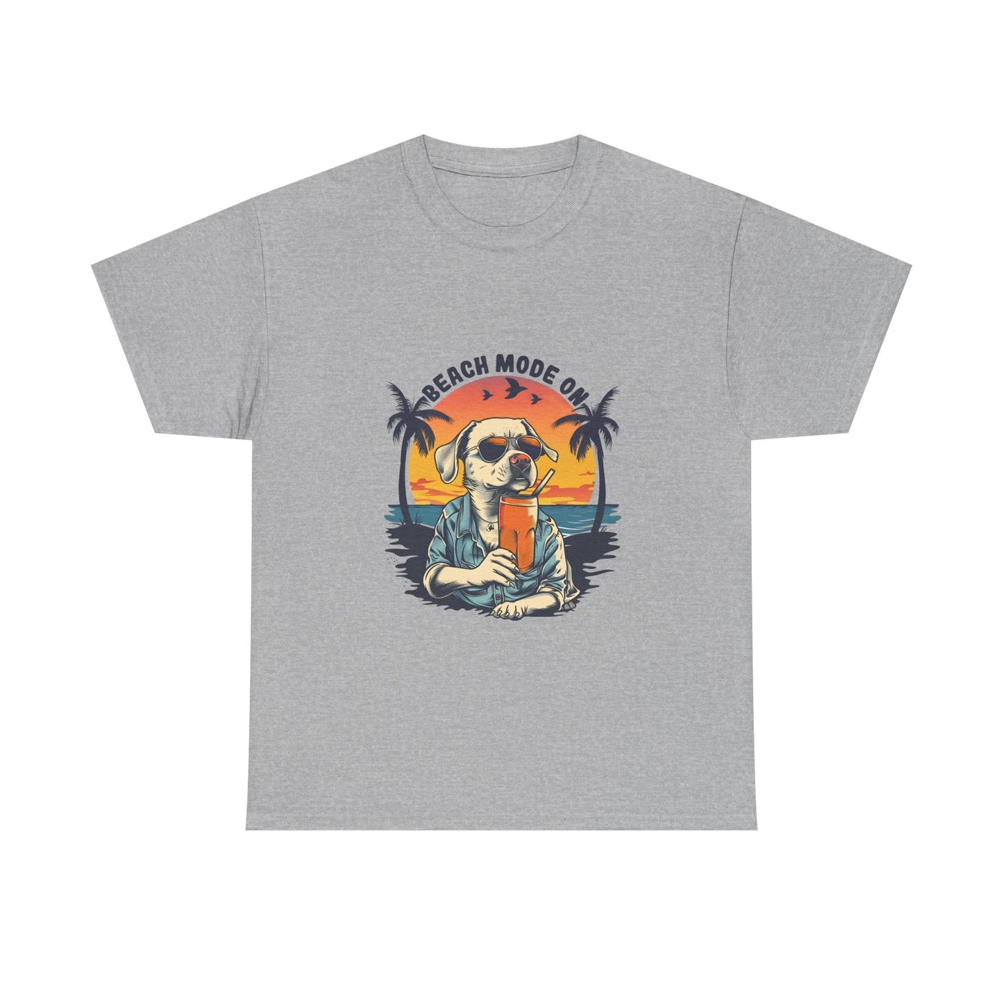 Beach Mode On T-Shirt - Retro Sunglasses Dog Drinking Cocktail, Summer Vacation Tee