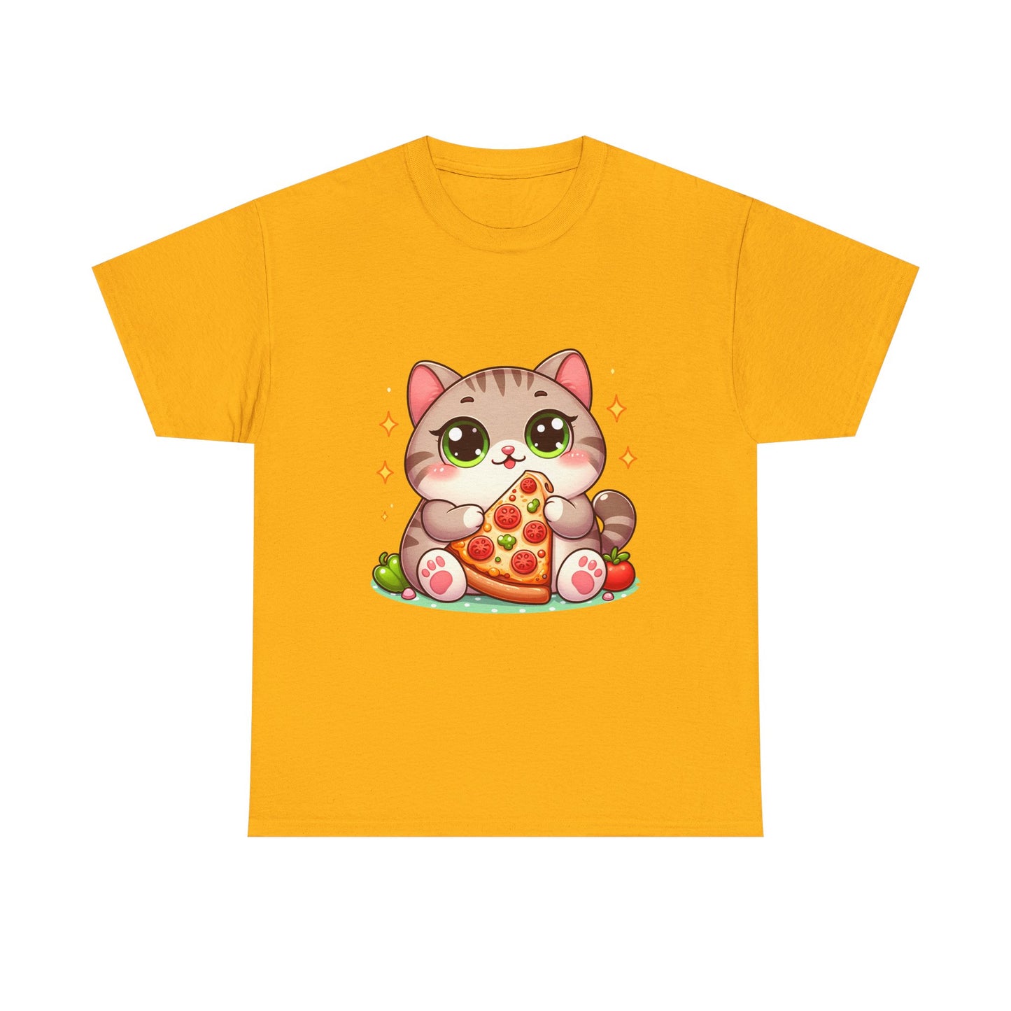Cute Cat Eating Pizza T-Shirt — Kawaii Cat Pizza Tee