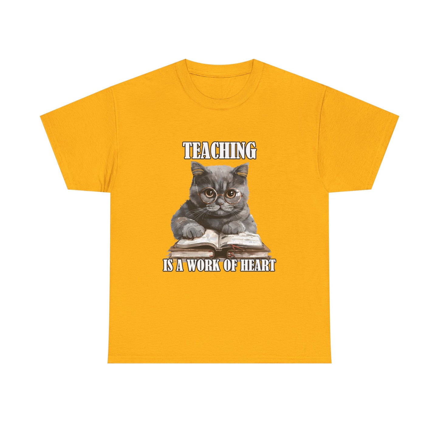 Teacher Cat T-Shirt – "Teaching Is A Work Of Heart" Cute Cat Teacher Tee