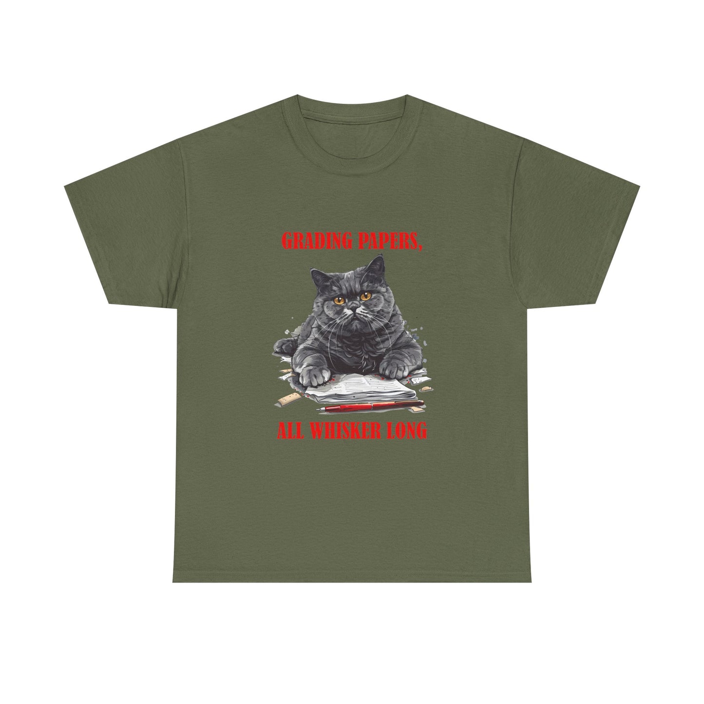 Teacher Cat T-Shirt — "Grading Papers, All Whisker Long" Funny Teacher Gift