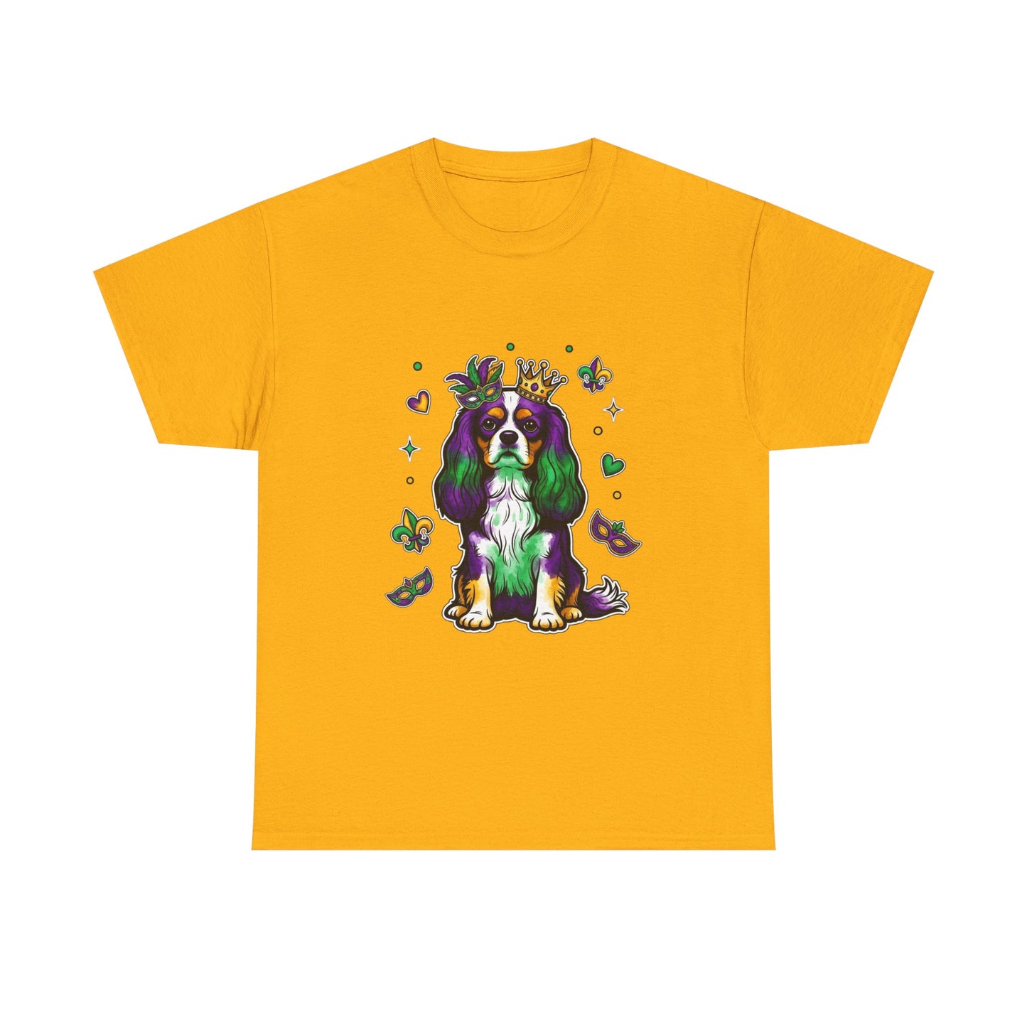 Mardi Gras Cavalier King Charles Dog T‑Shirt — King & Mask Festival Tee