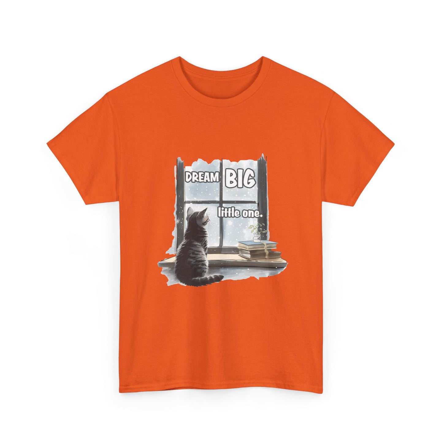 Dream Big Little One T‑Shirt — Cat at Window Inspirational Kids Tee