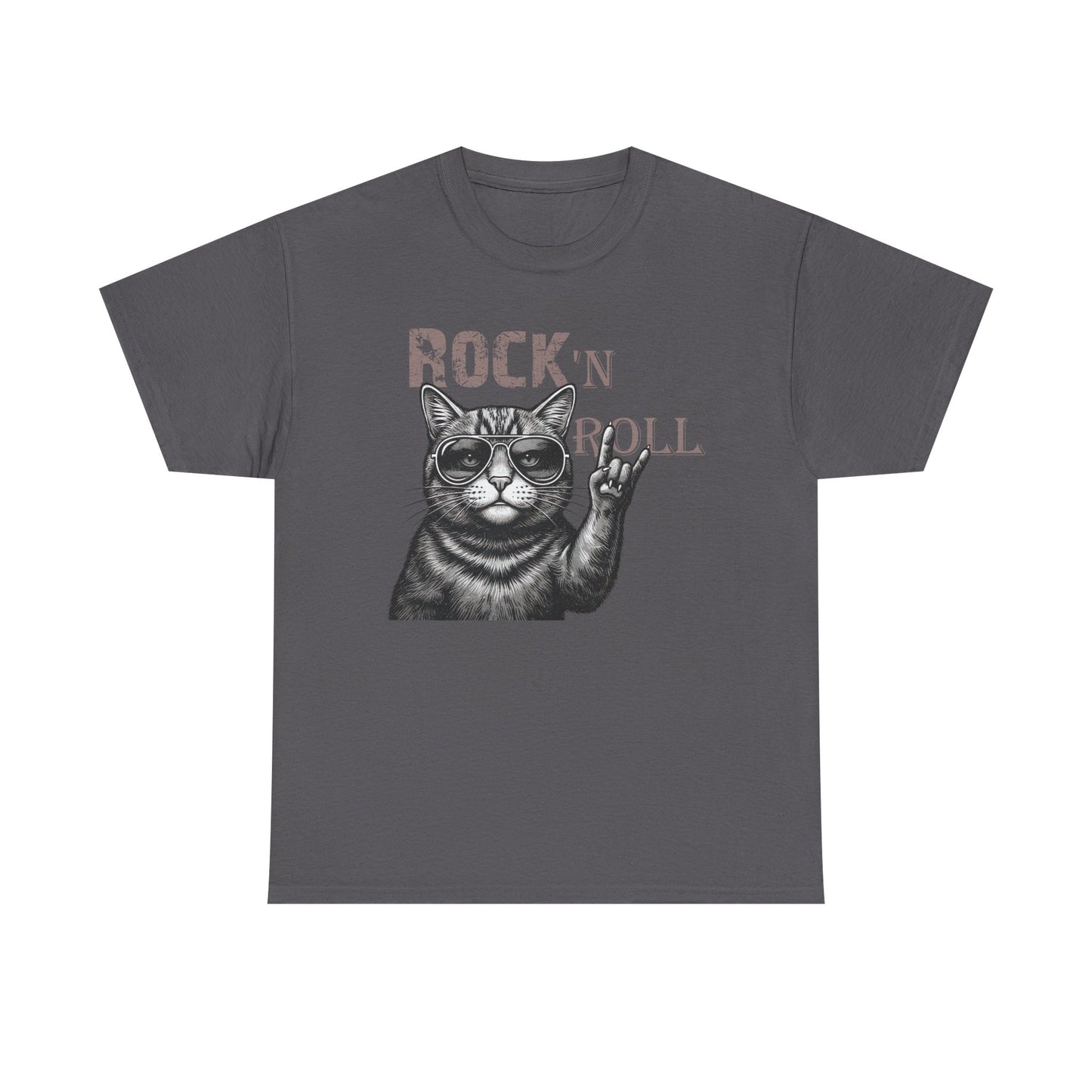 Rock 'N Roll Cat T-Shirt — Retro Cat Making Rock Hand Sign Tee